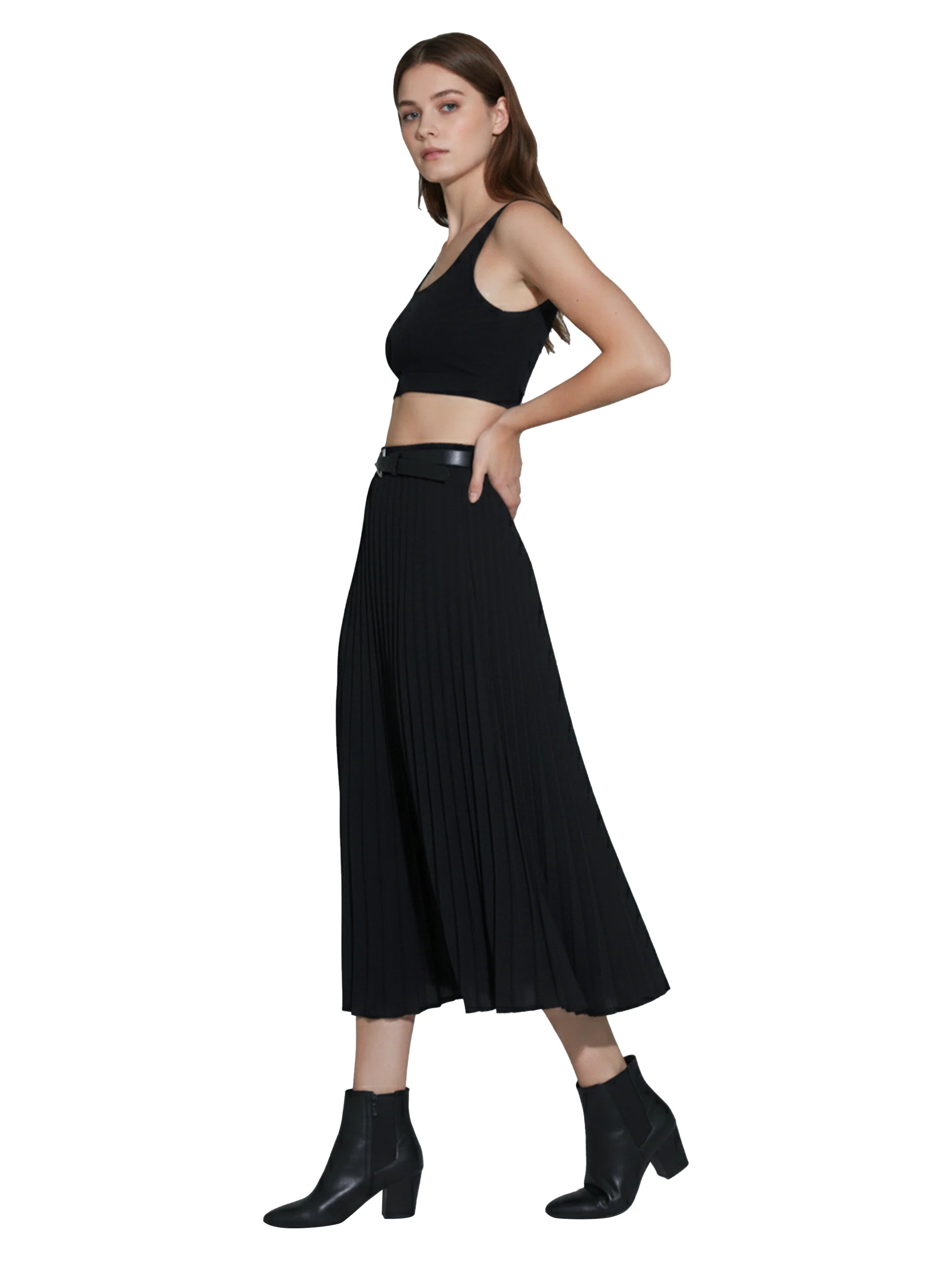 Black Belted Skirt Under Knee