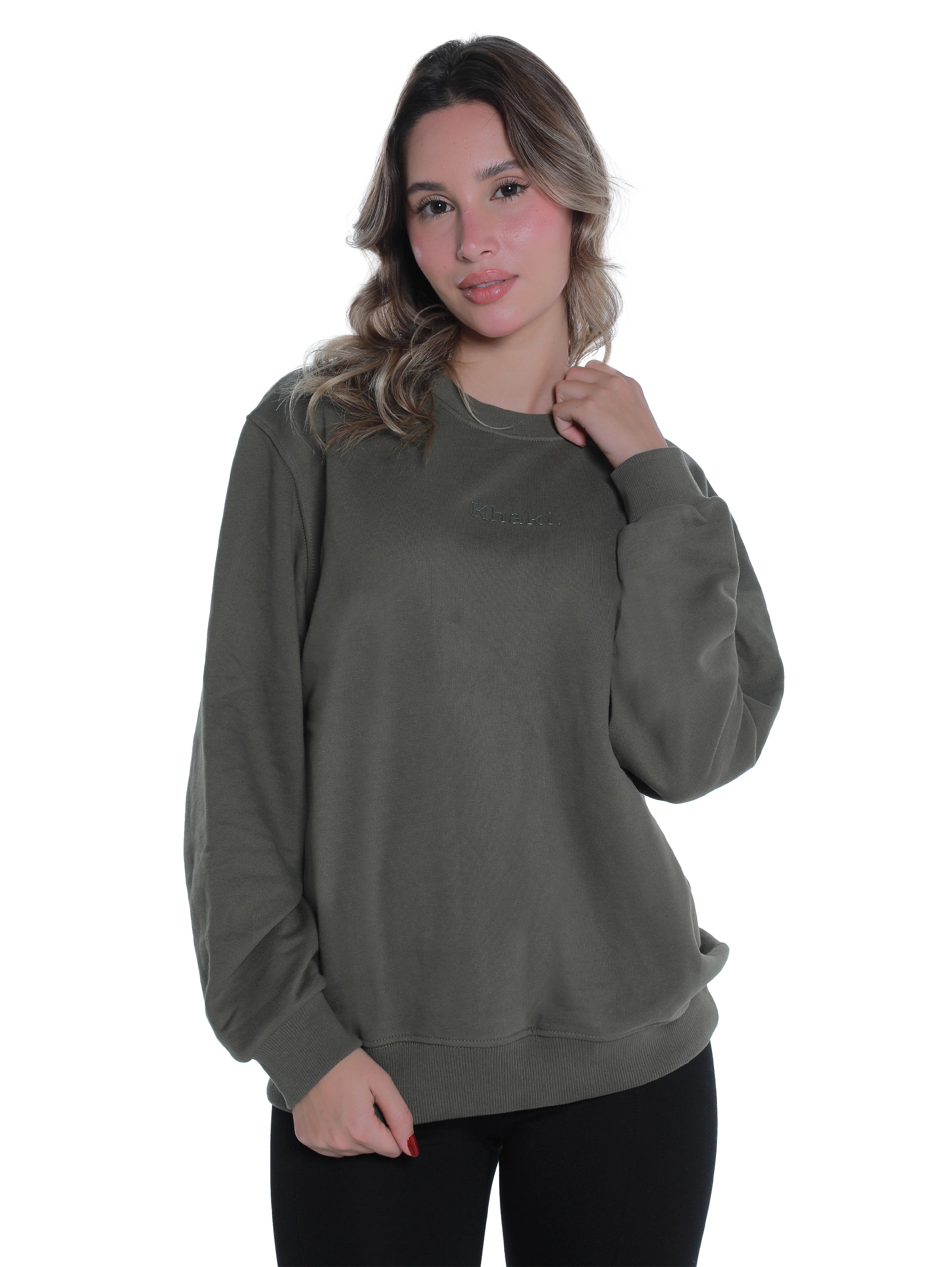 Olive Cotton Sweater With " Olive" Front Design