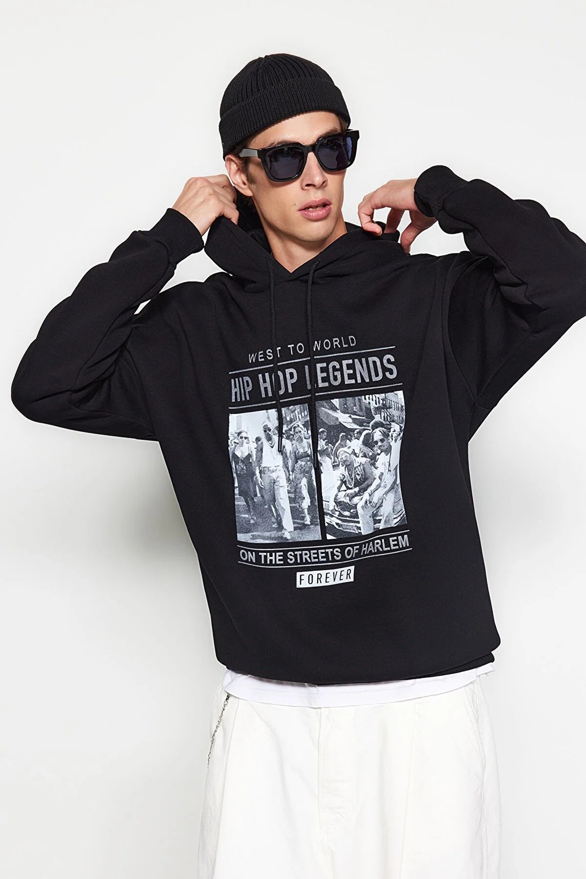 Trendyol “Hip Hop Legends” Printed Black Oversized Hoodie