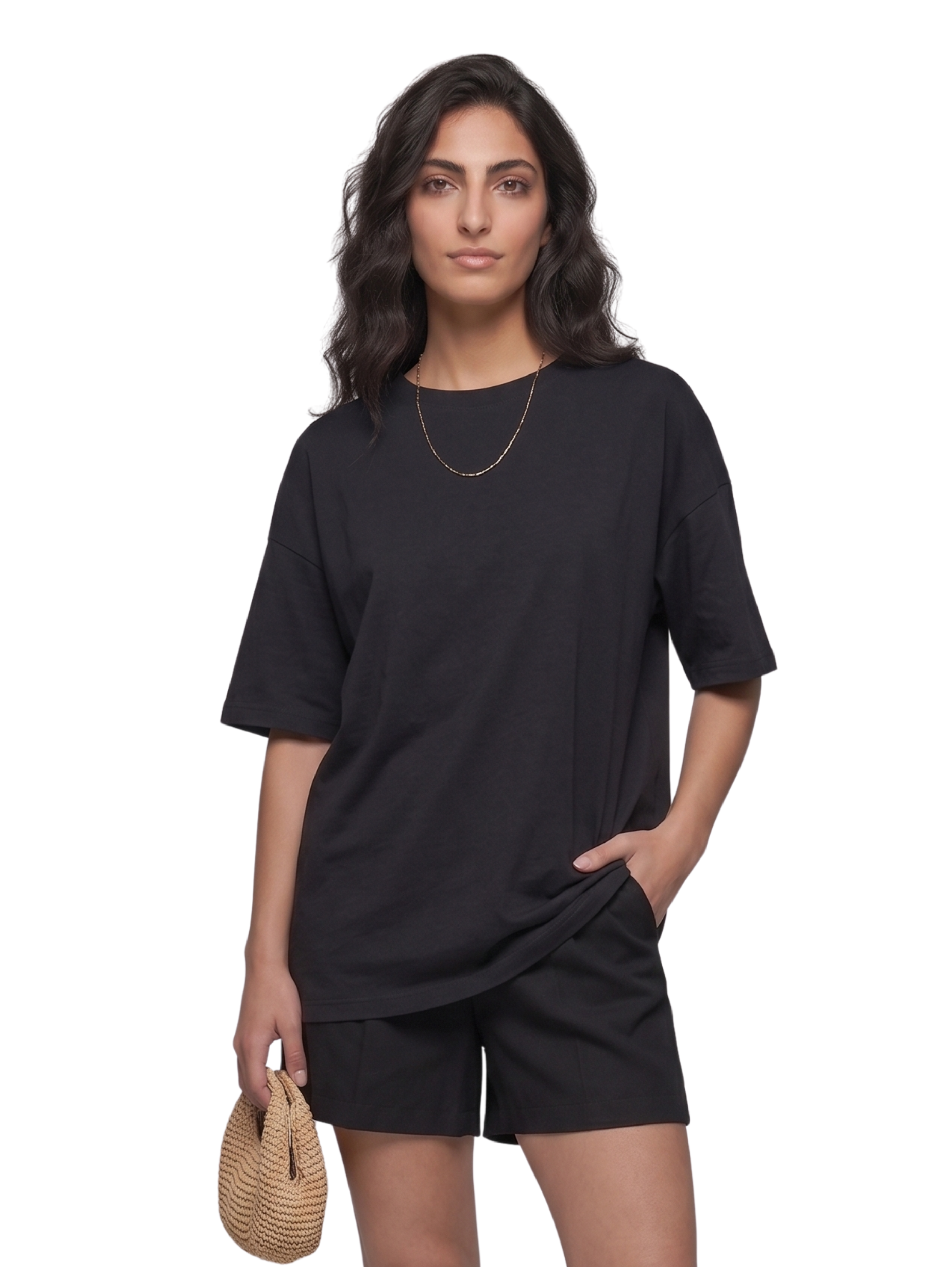 Black Over-Sized Round Neck Plain T-Shirt