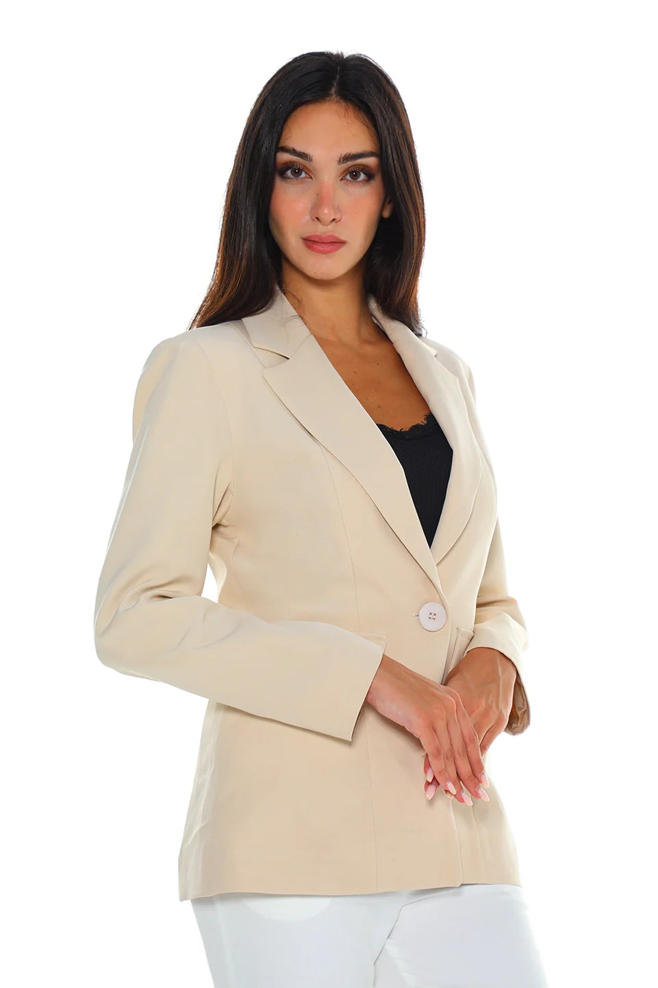 Basic Beige Blazer With Patch Pockets