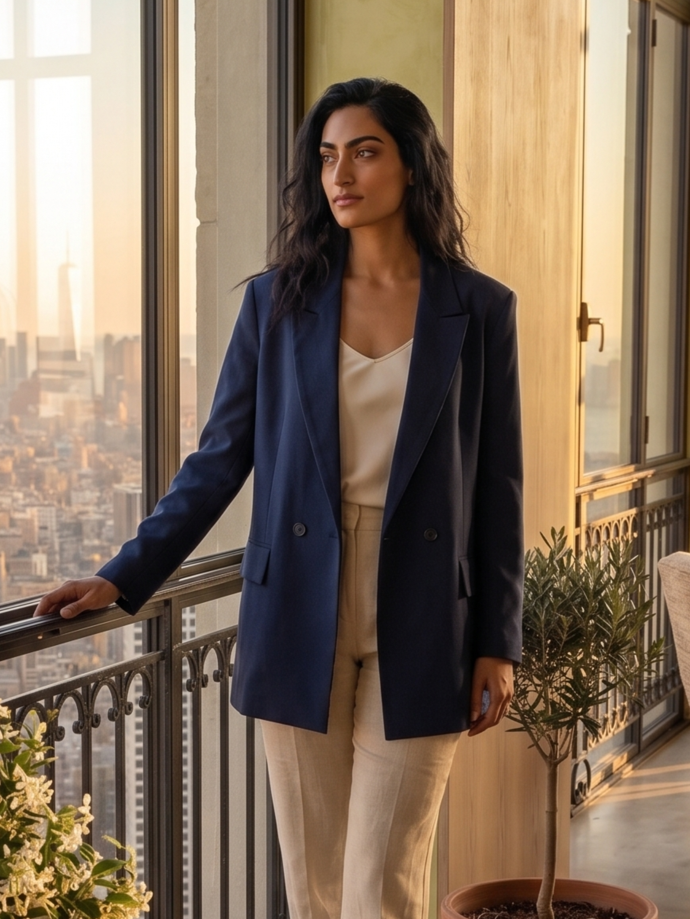 Navy Oversized Blazer With Two Front Flap Pockets
