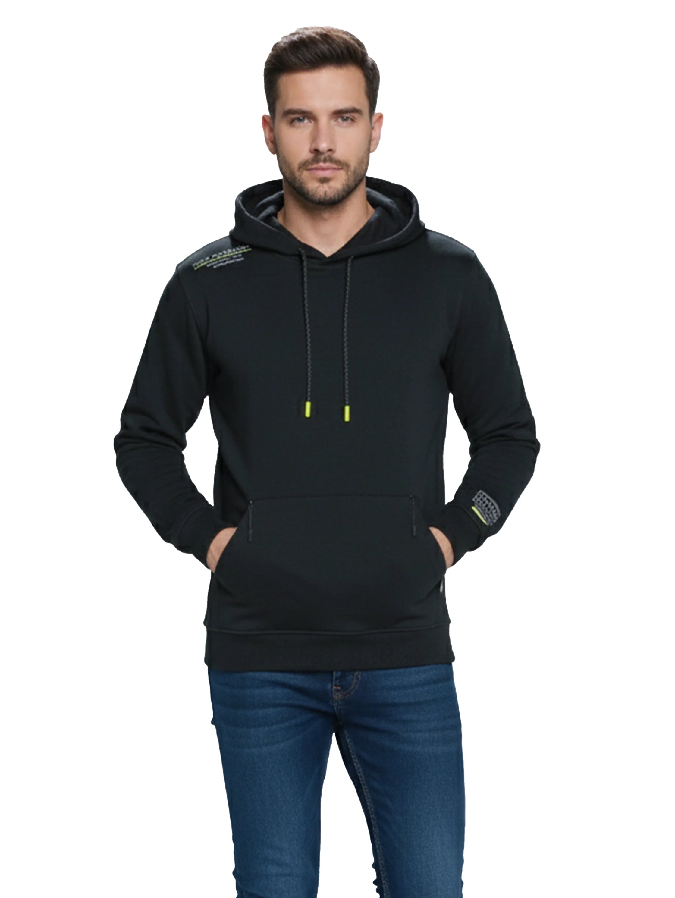 Long Sleeved Black Hoodie With Kangaroo Zippered Pocket