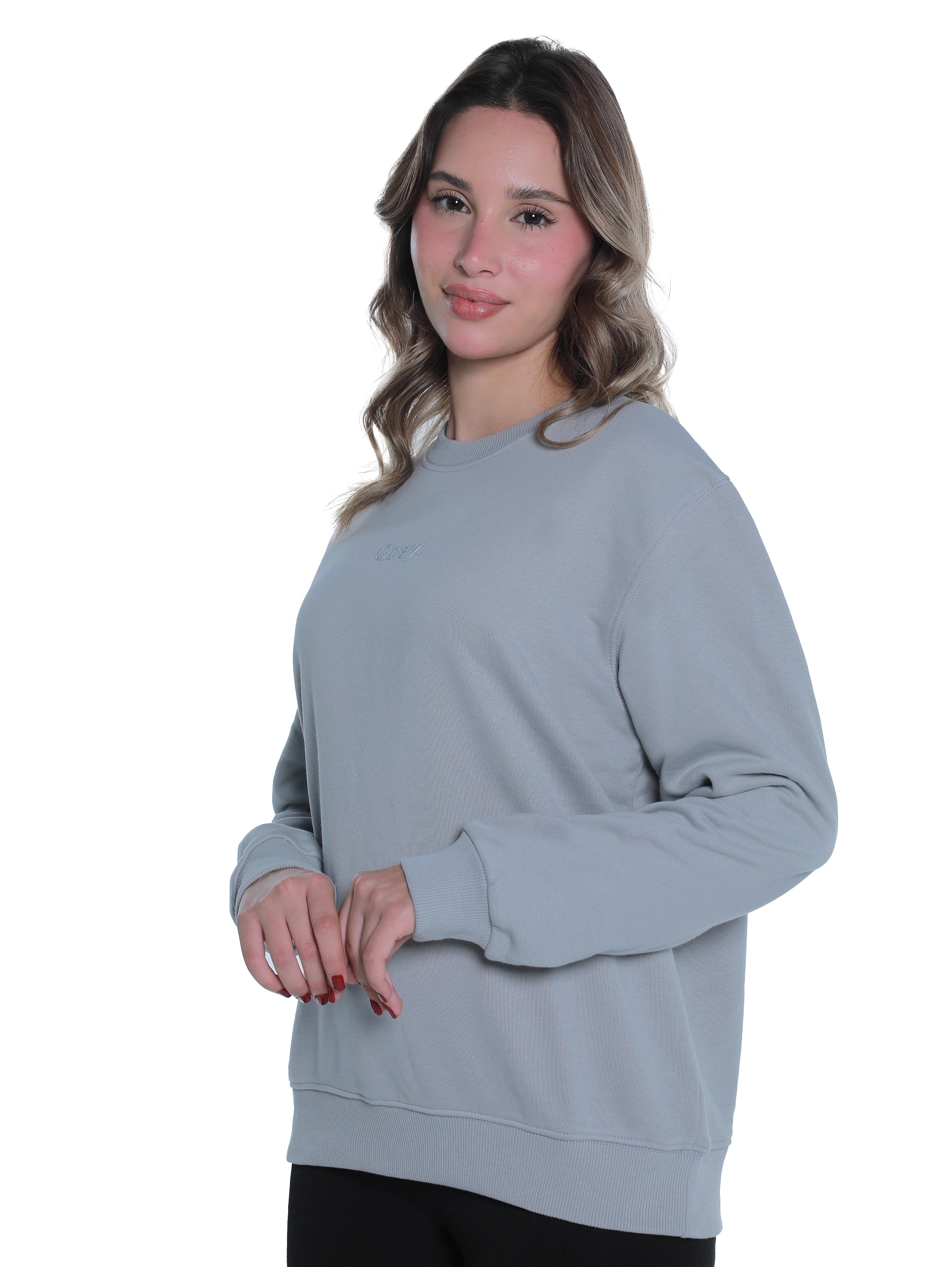 Grey Cotton Sweater With " Grey" Front Design