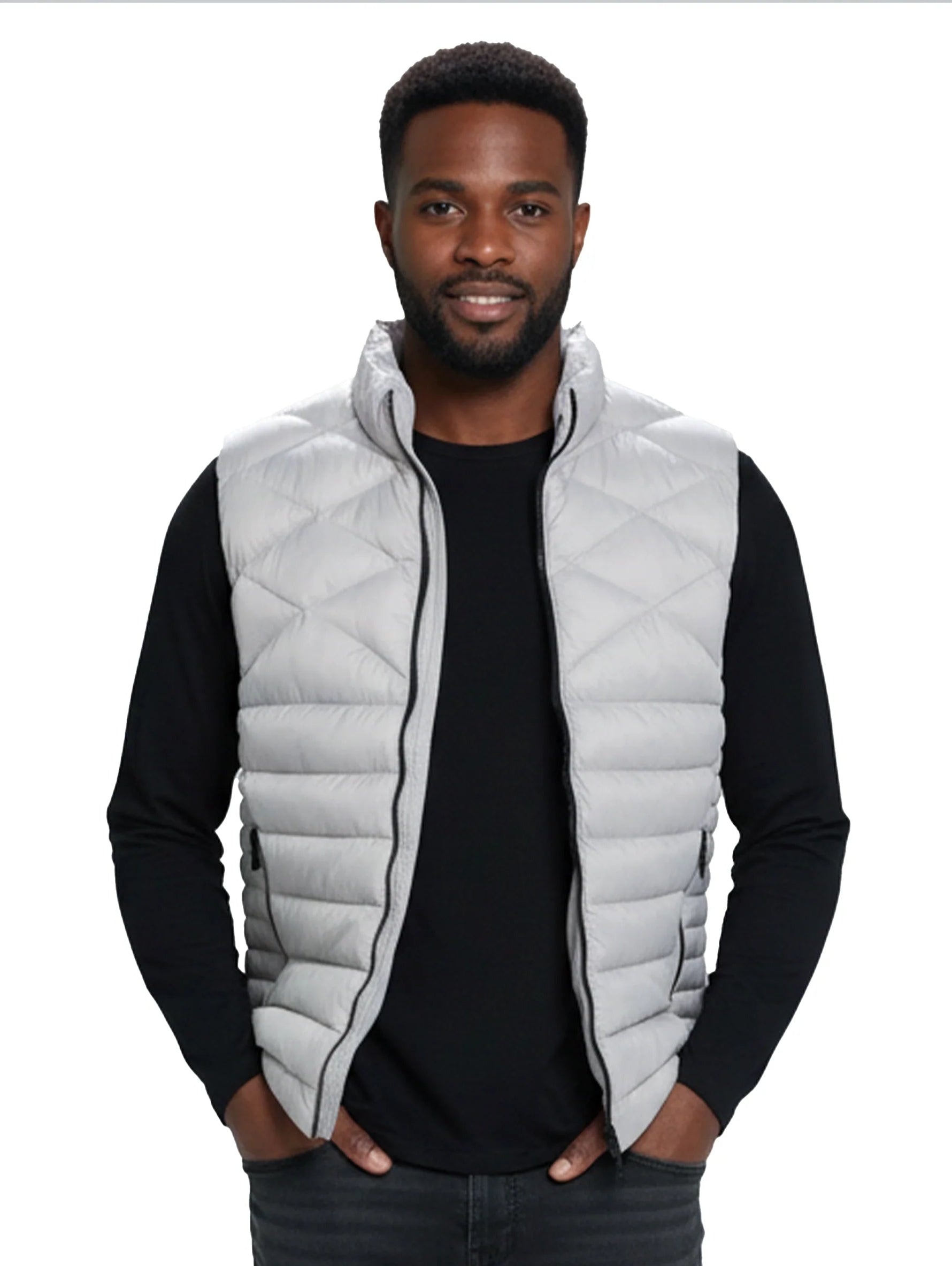 Light Grey Quilted Puffer Vest With Zipper To Close