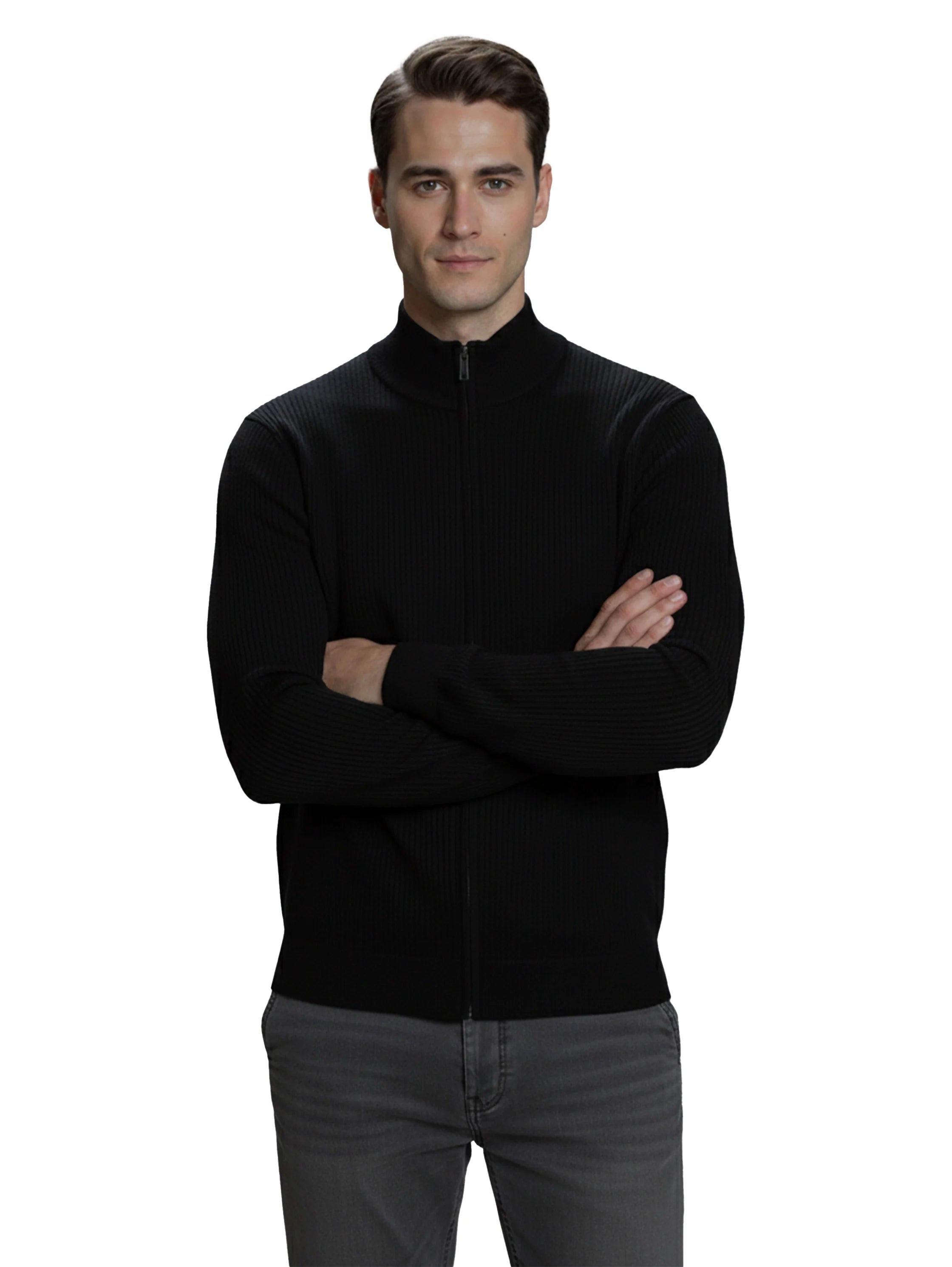 Knitwear Black Full Zipper Pullover