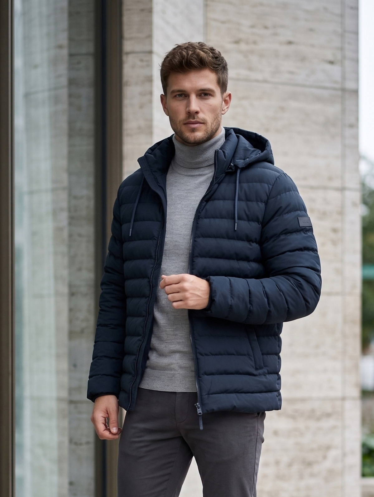 Navy Hooded Puffer Jacket