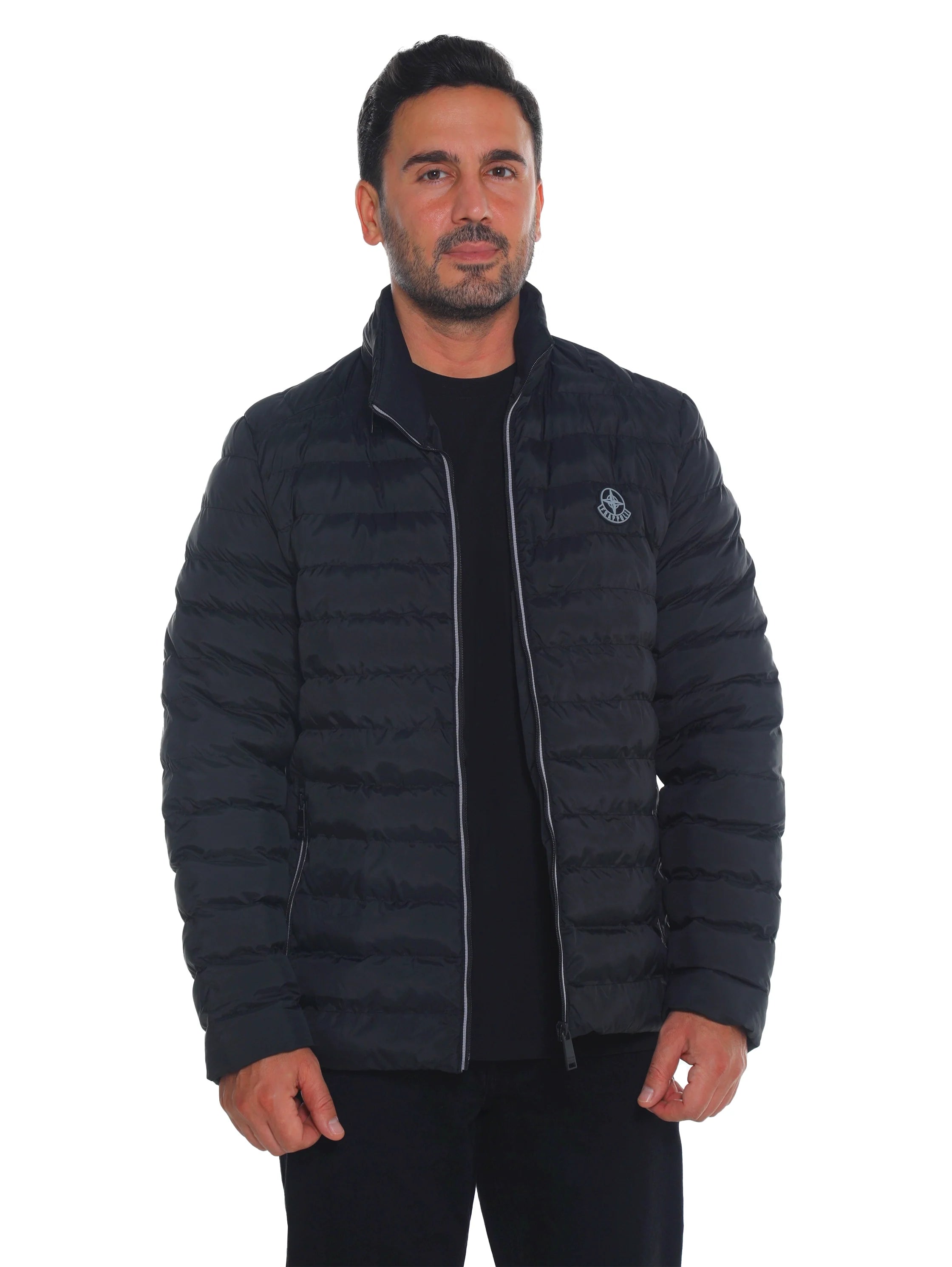 Black Puffer Jacket with Zippered Closable Side Pockets