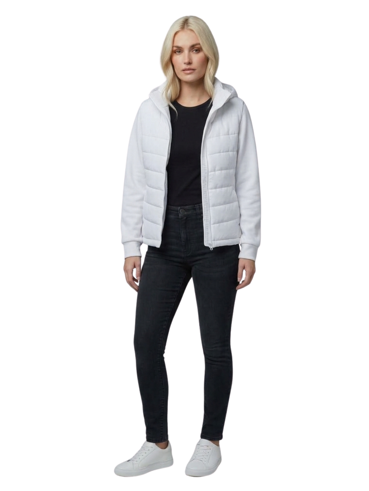 White Hooded Jacket with Quilted Puffer & Softshell Sleeved