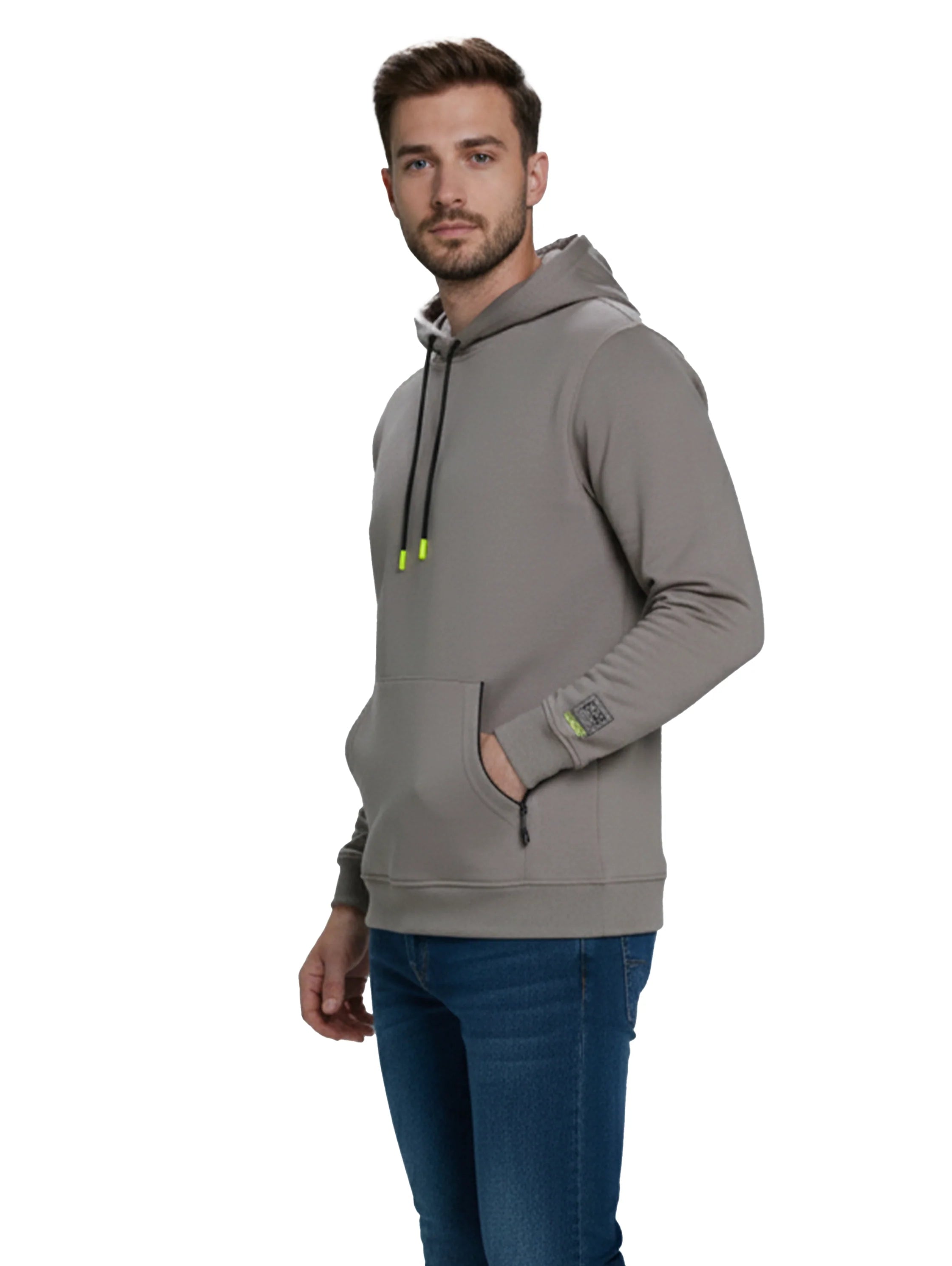 Long Sleeved Grey Hoodie With Kangaroo Zippered  Pocket