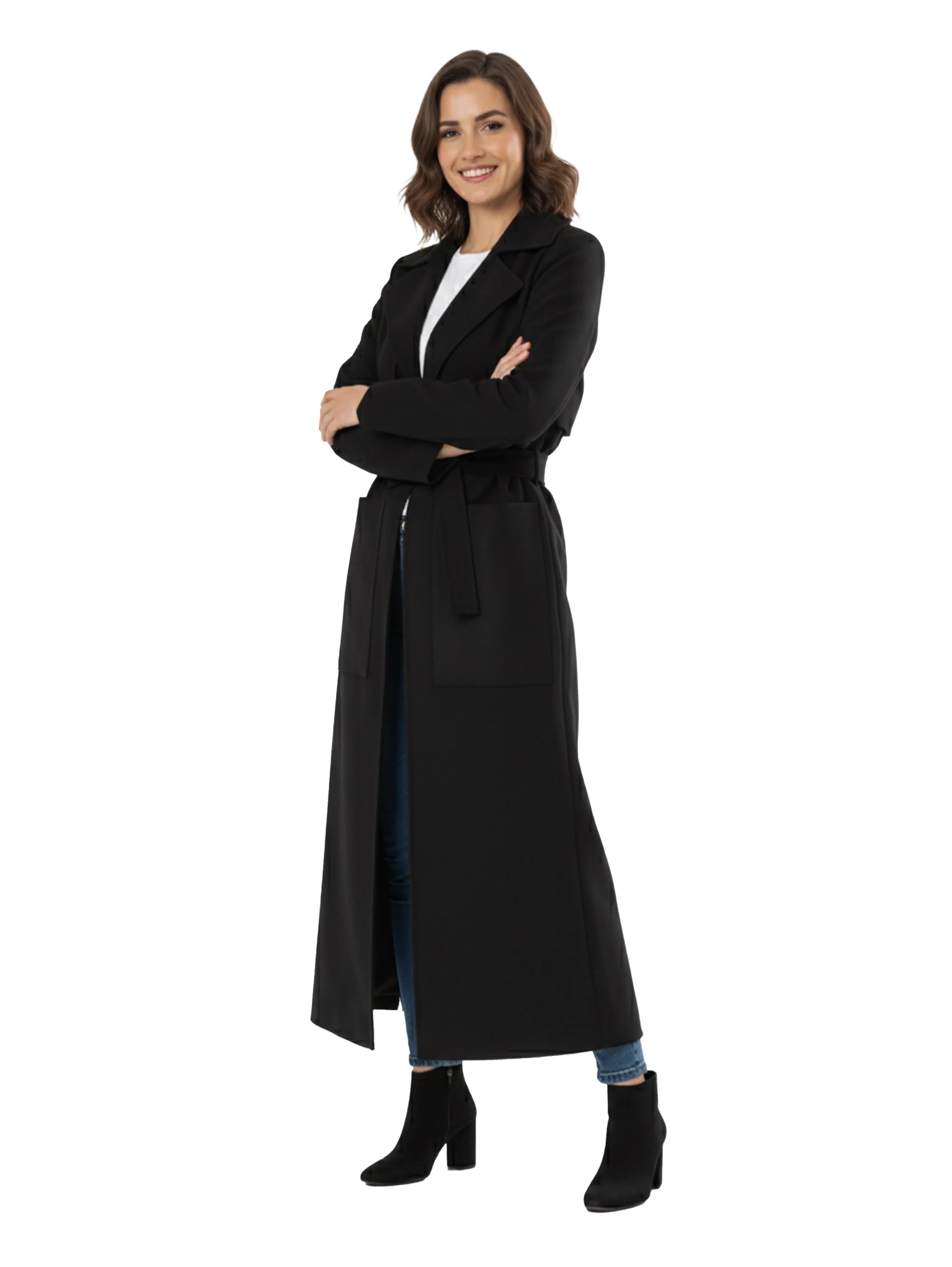 Black Long Chamois Coat With Side Pockets