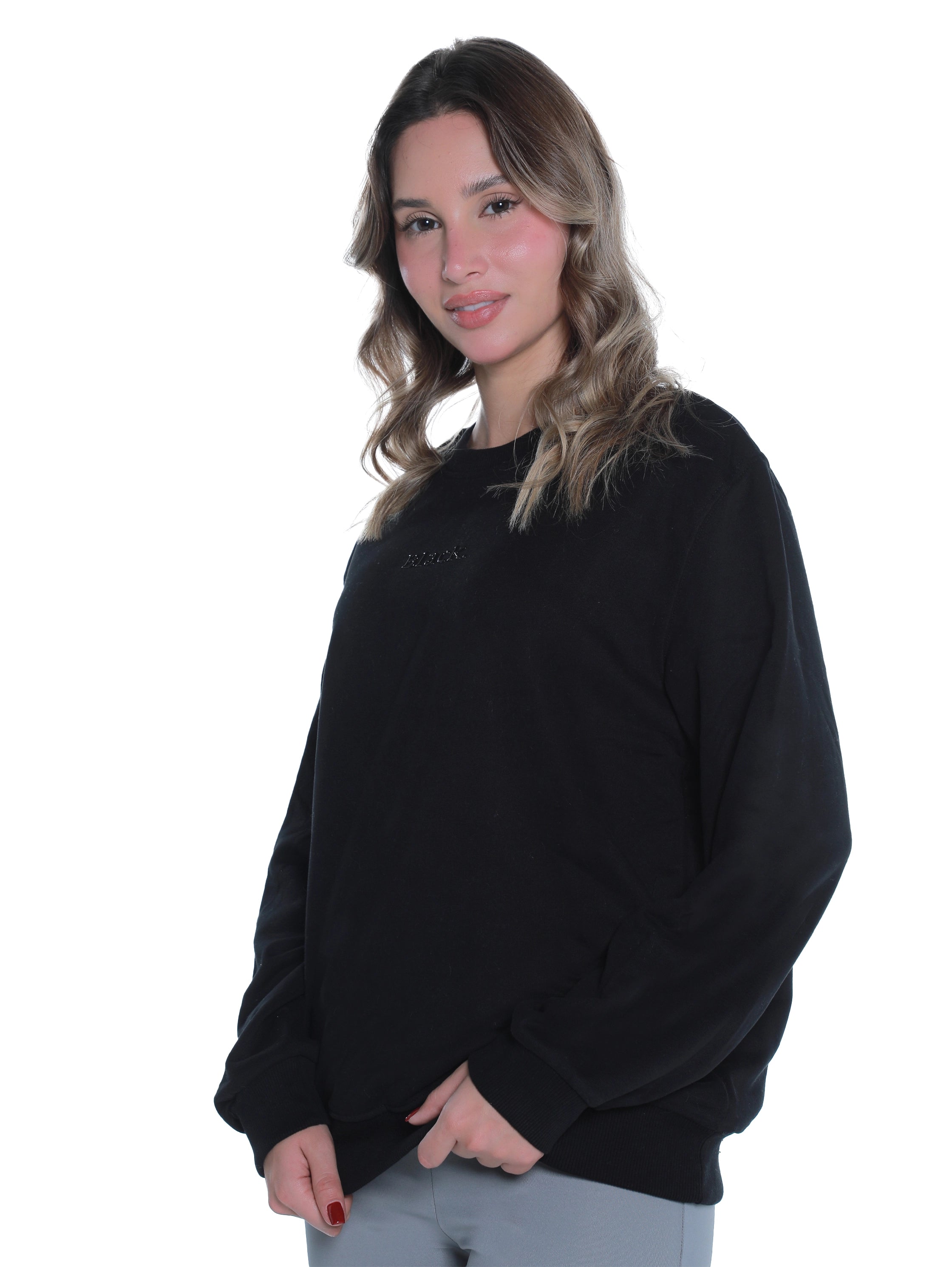 Black Cotton Sweater With " Black " Front Design