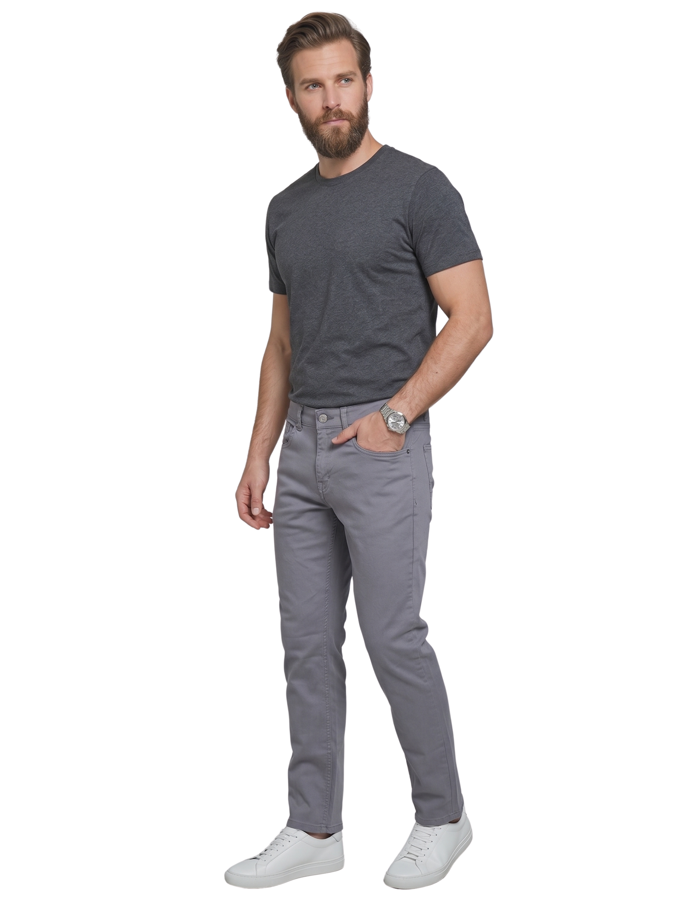Slim Fit Grey Chino Pants With 5 Pocket Design