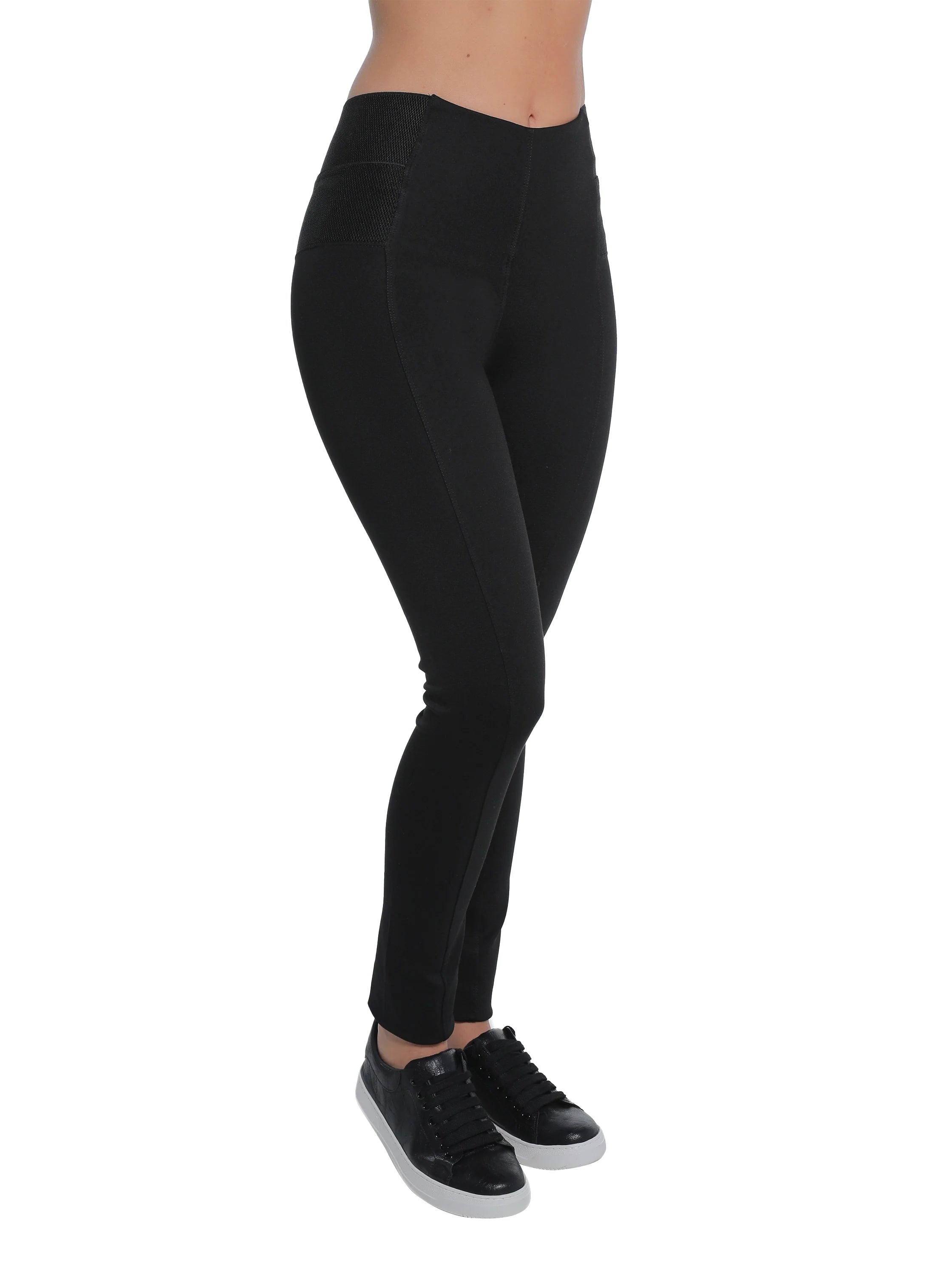 Black Cotton Strech Legging With Elastic Side