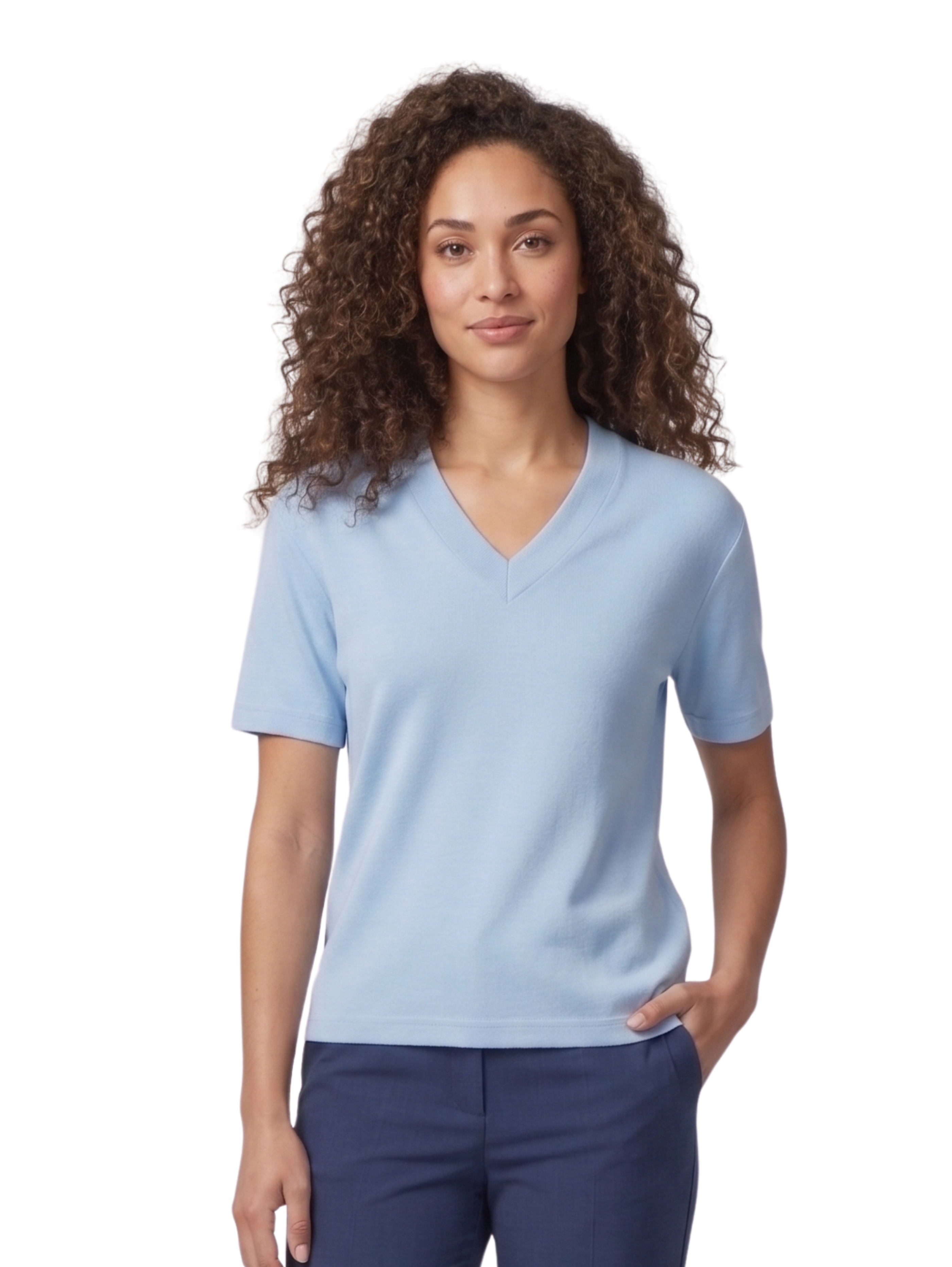 Baby Blue V Neck Short Sleeved Basic Top