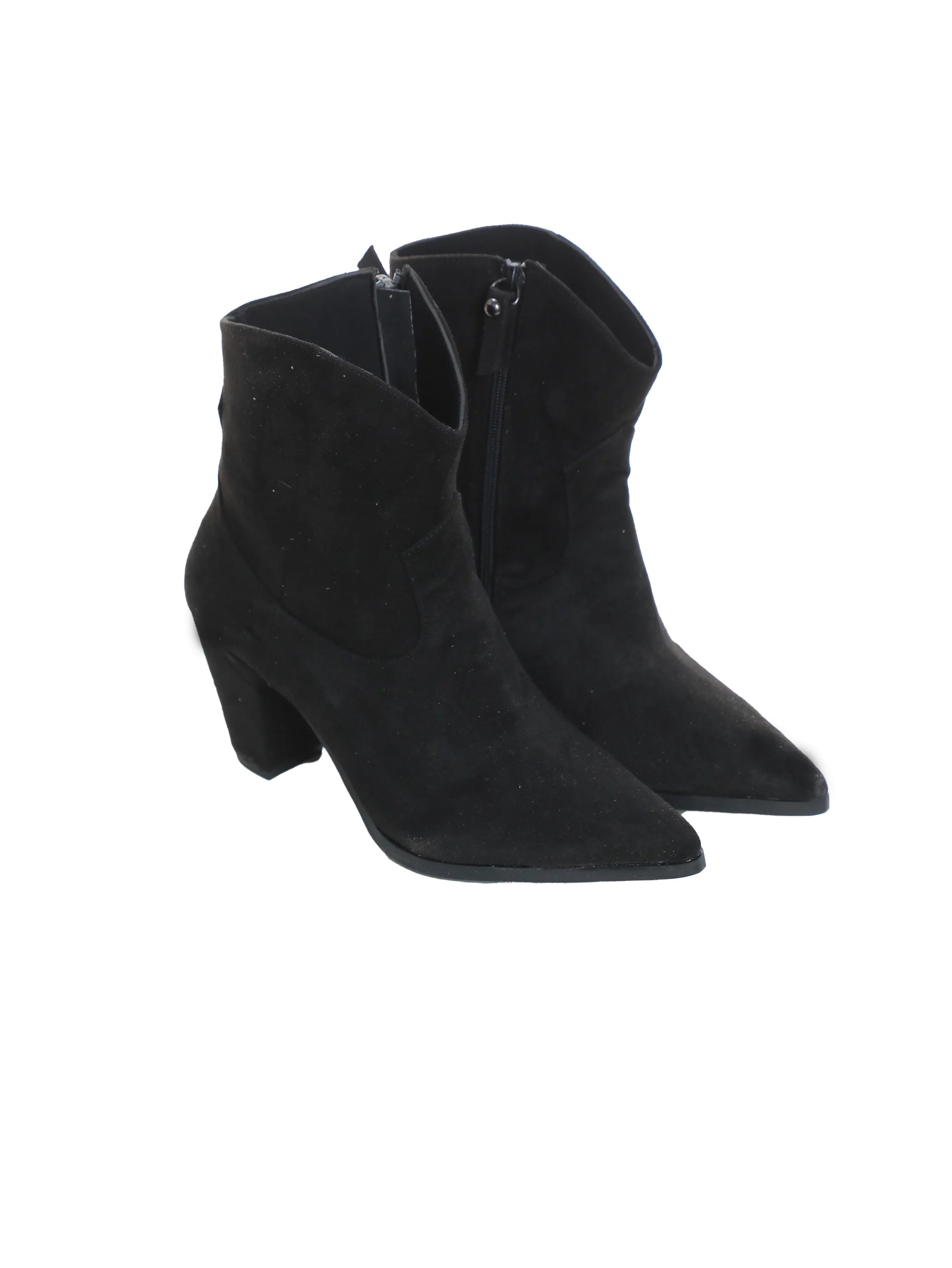 Black Velvet Ankle Boot with A Mid High Block Heel
