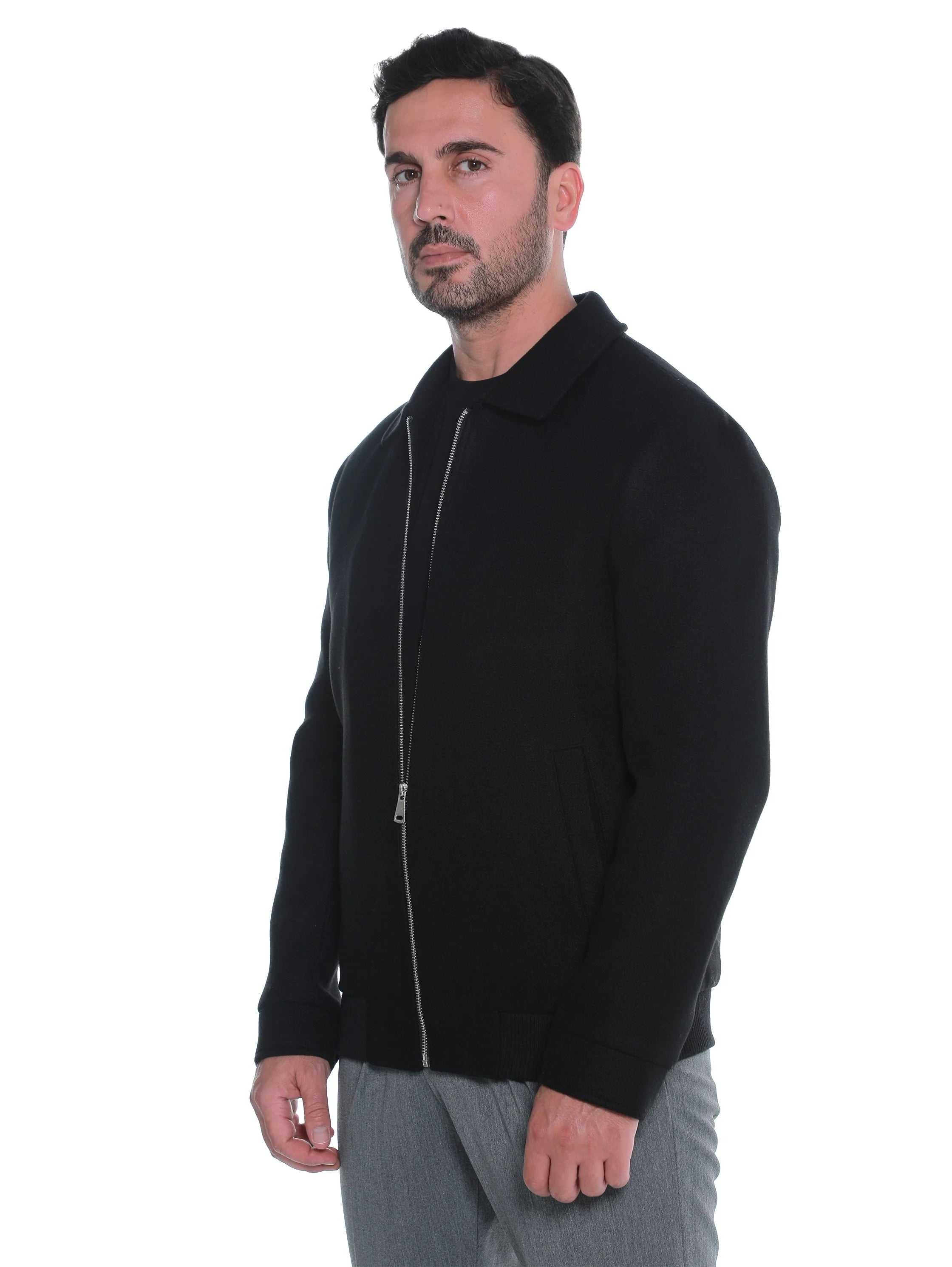 Black Zippered Jacket With Collar