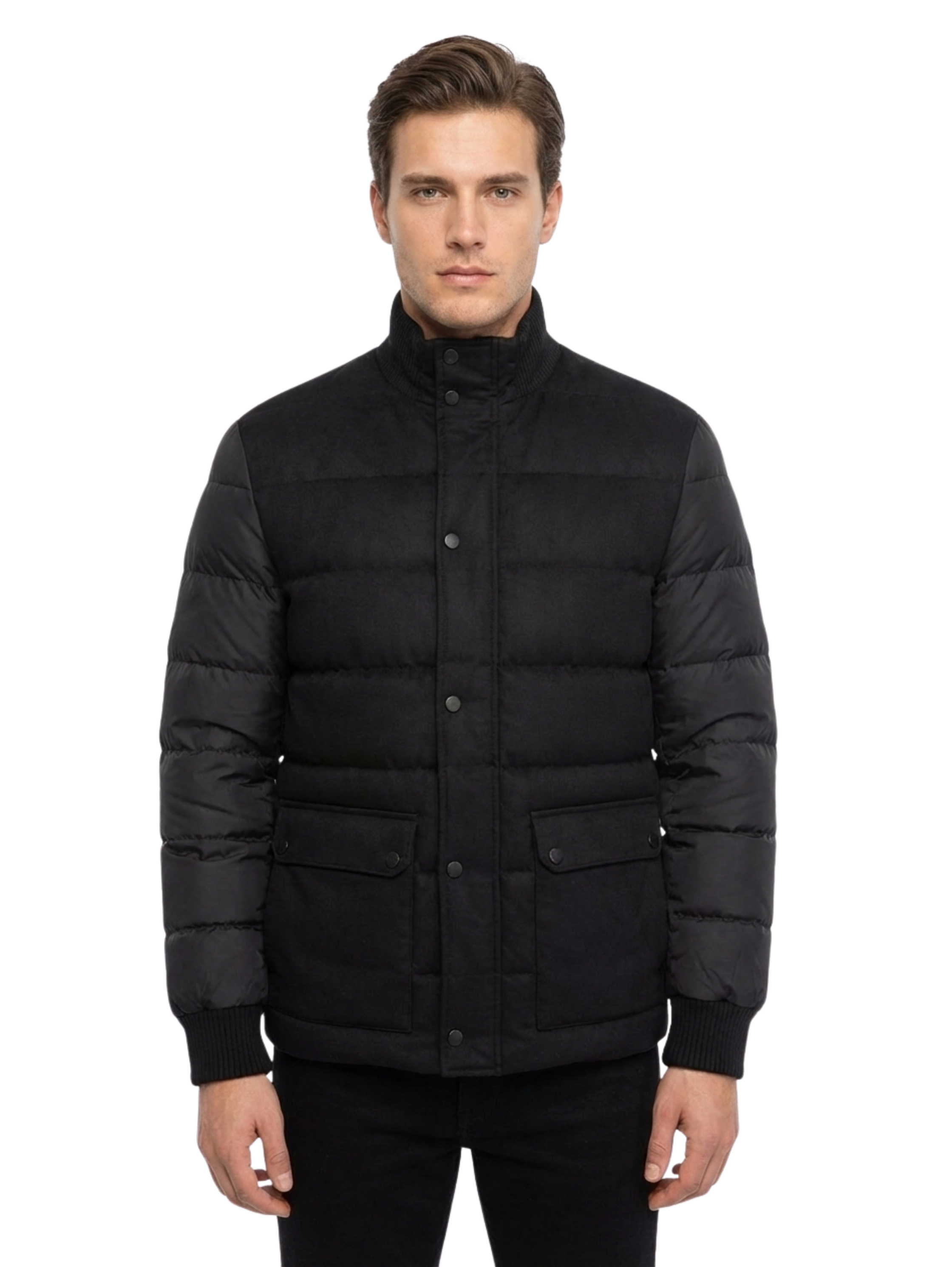Damat Black Padded Jacket With Stand up Collar