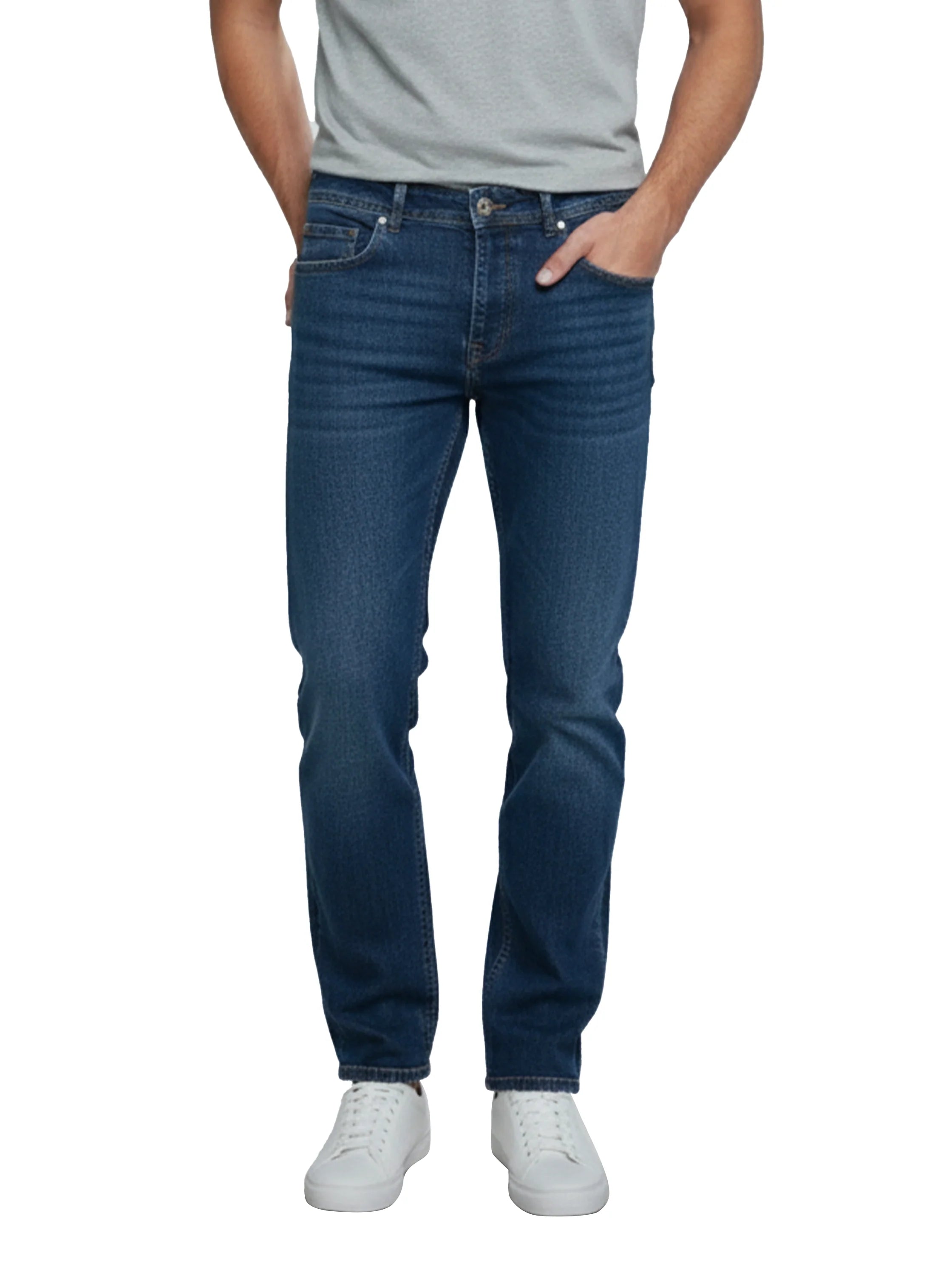 Blue High Waist Jeans With Zipper & Button To Close