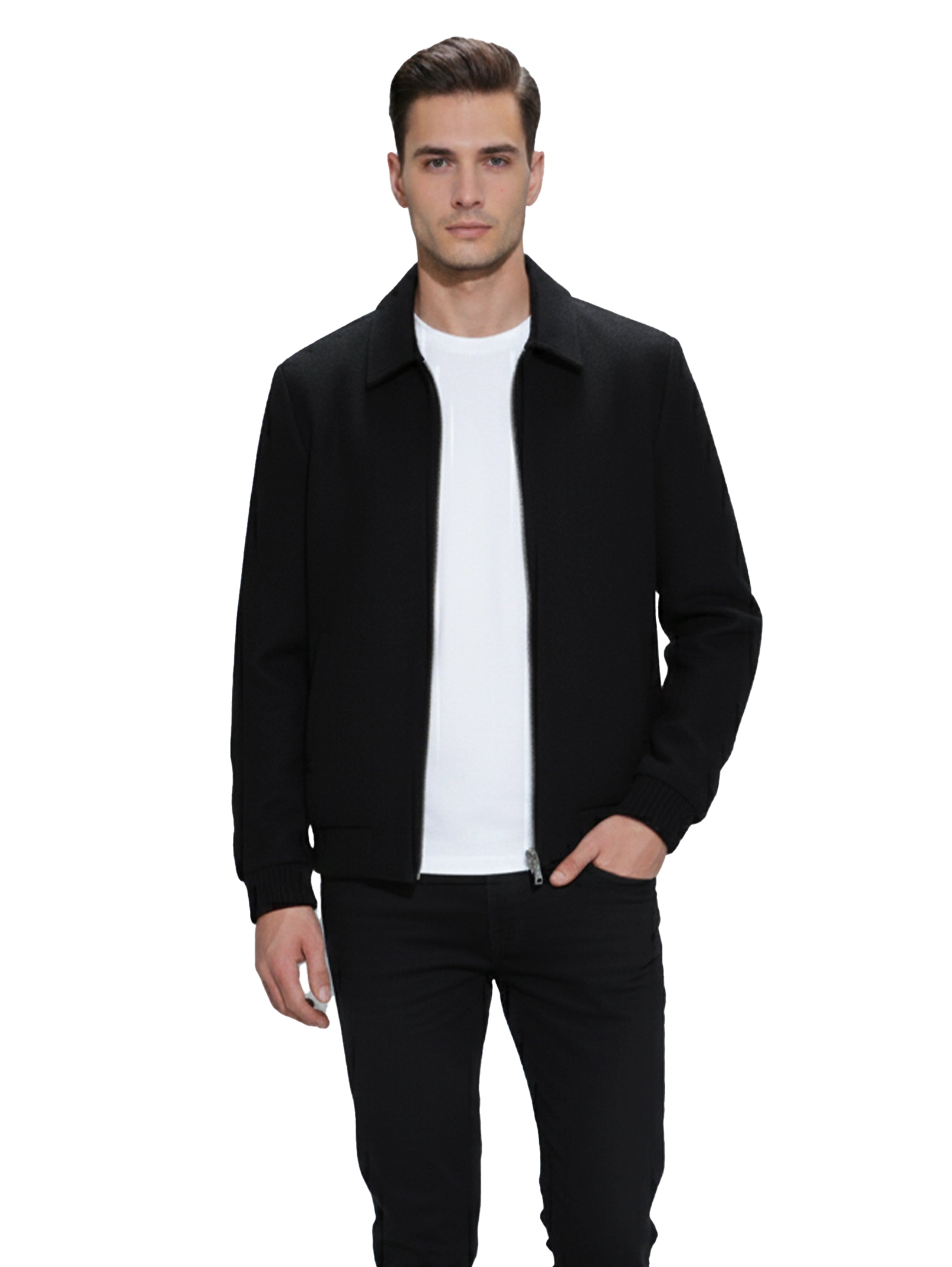 Black Zippered Jacket With Collar