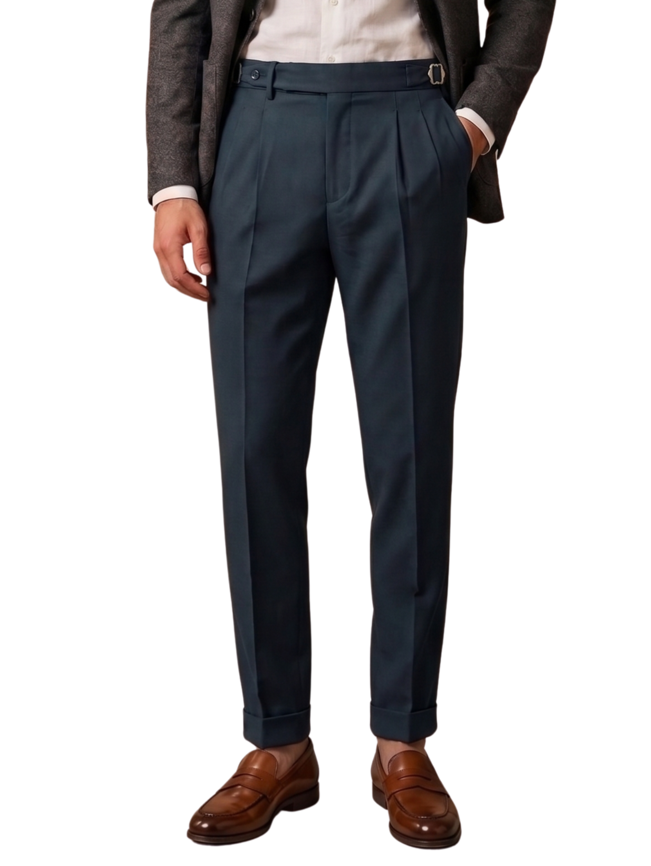 Classic Navy Double-Pleated Cuffed Pants