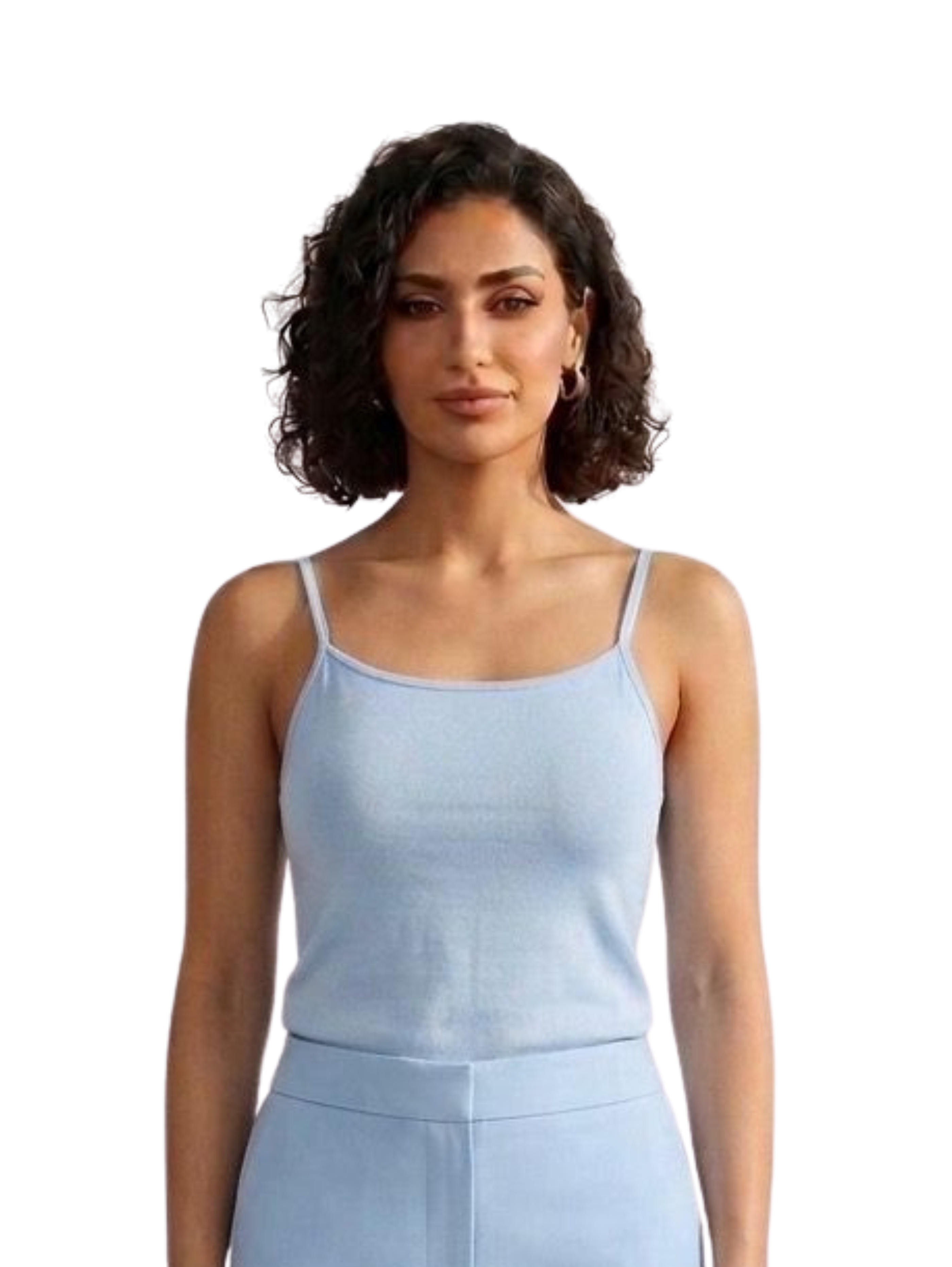Baby Blue Sleeveless Basic Square Neck Top