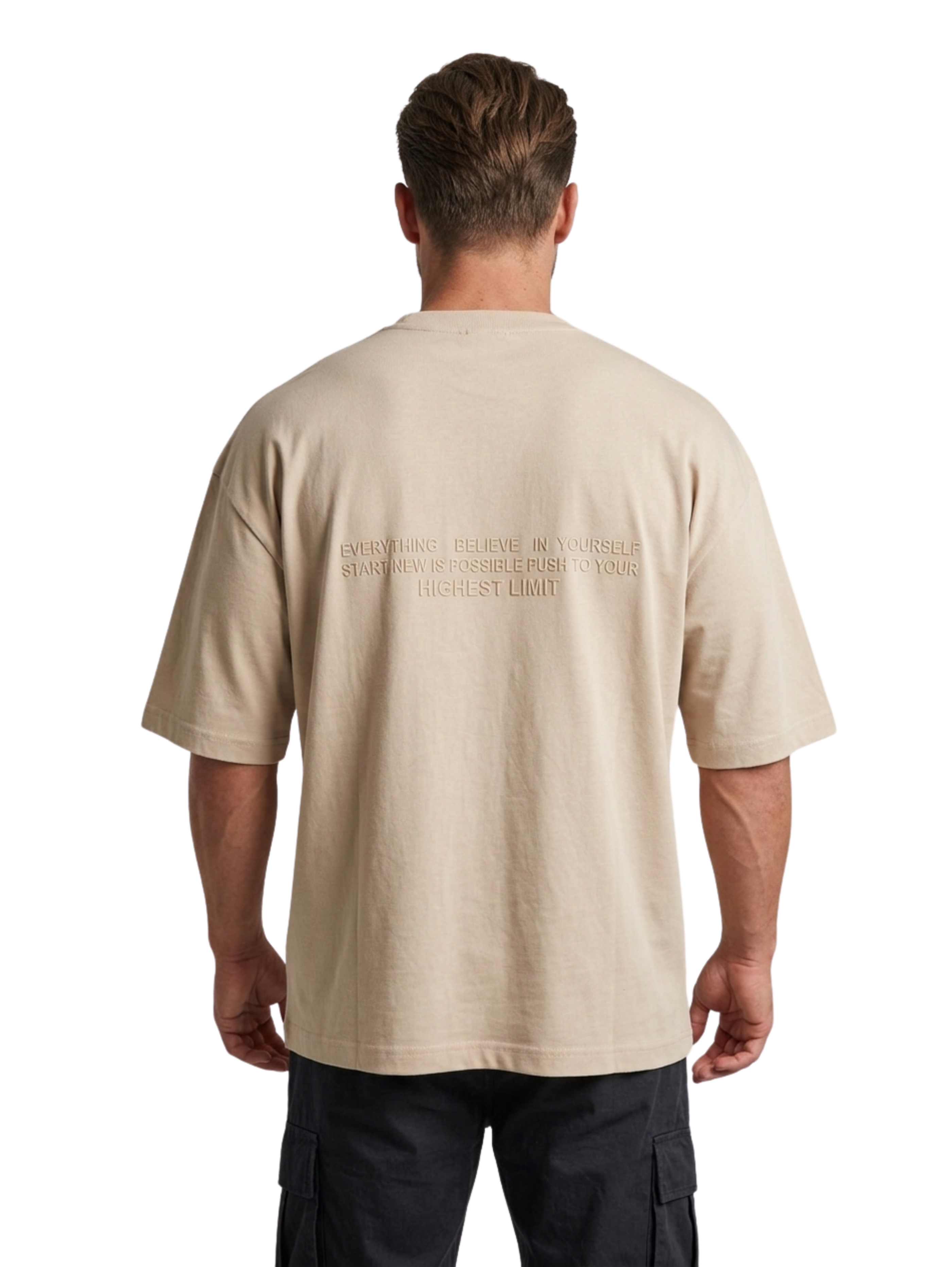 Oversized Beige T-Shirt With Printed Back Design