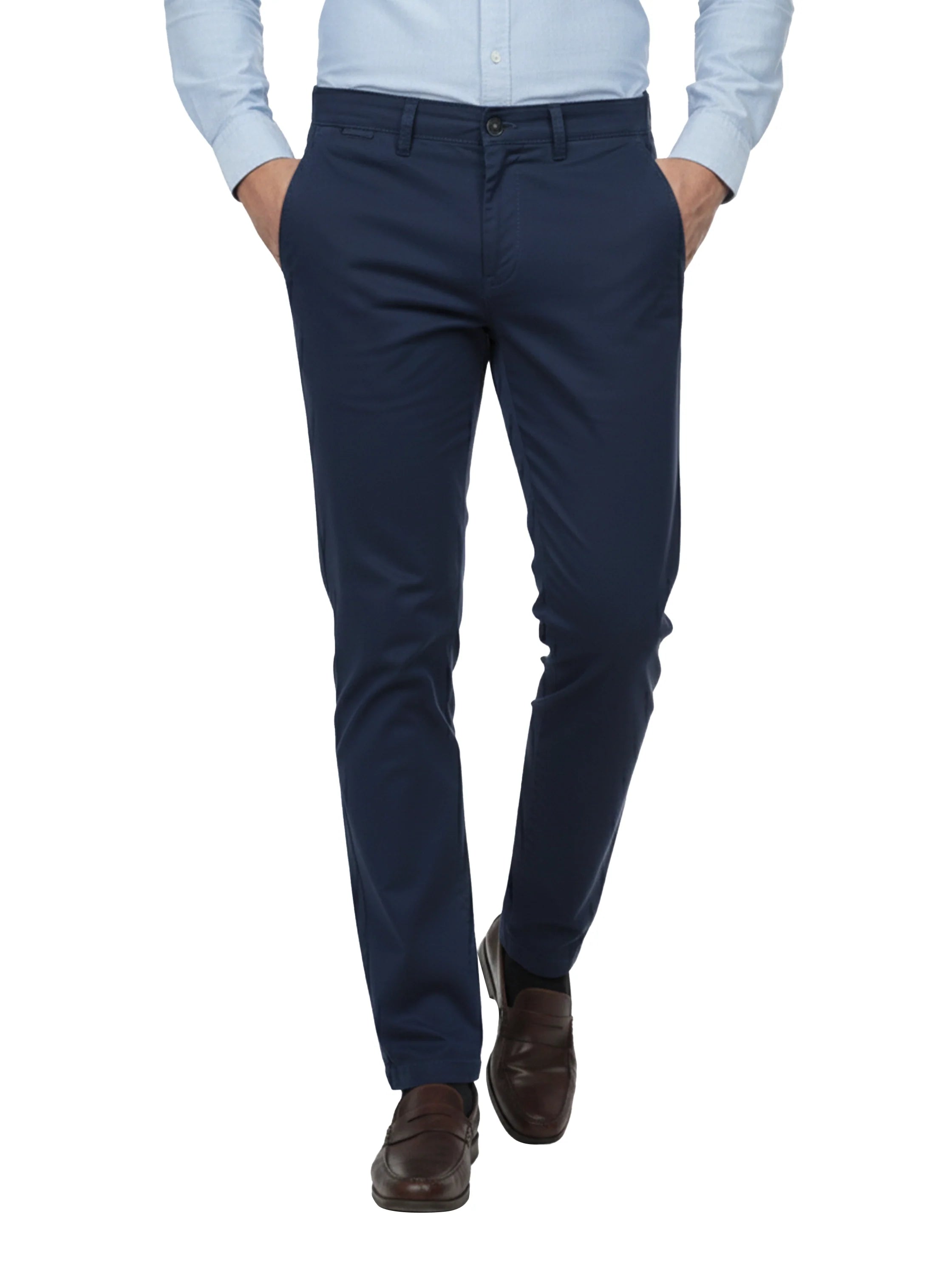 Navy Casual Chino Pant with Zipper & Button to Close
