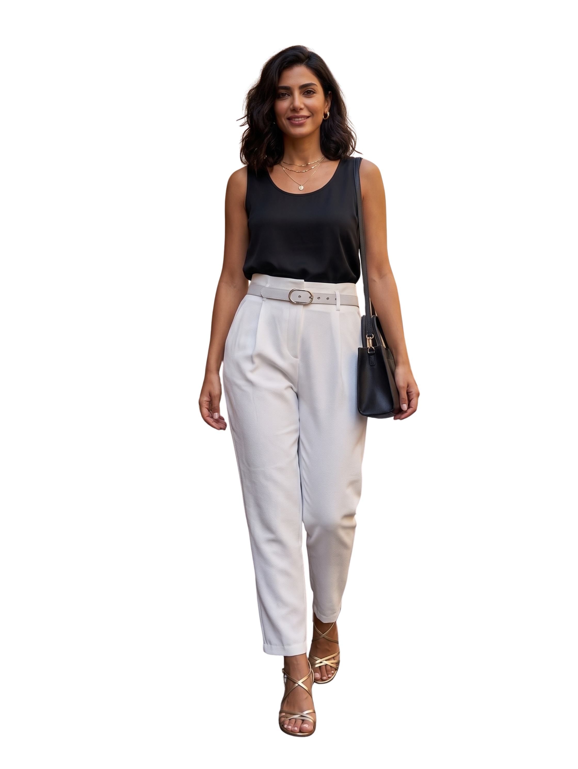 Off White High Waisted Belted Trousers Pants