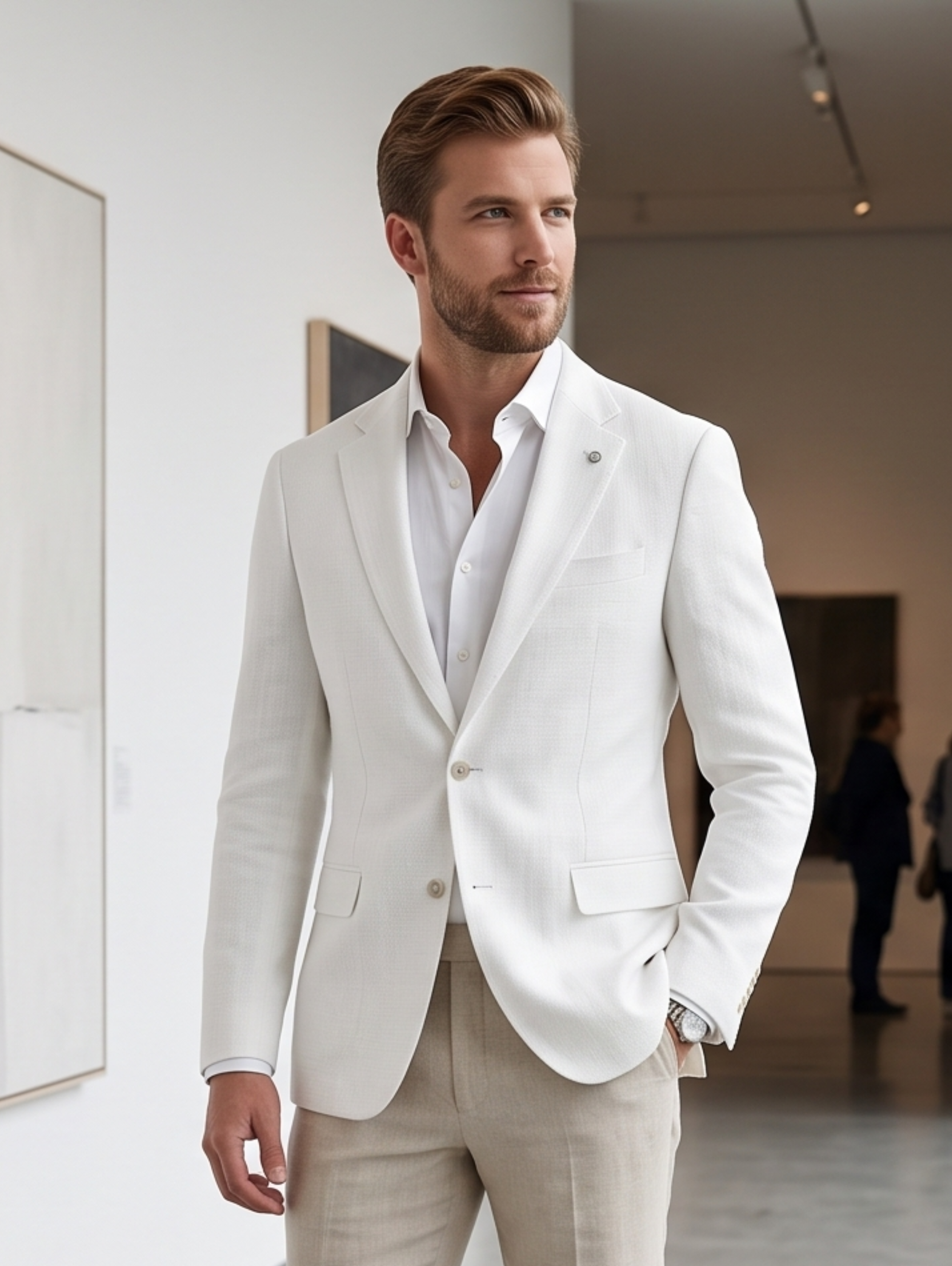 Linen White Slim Fit Smart Casual Blazer