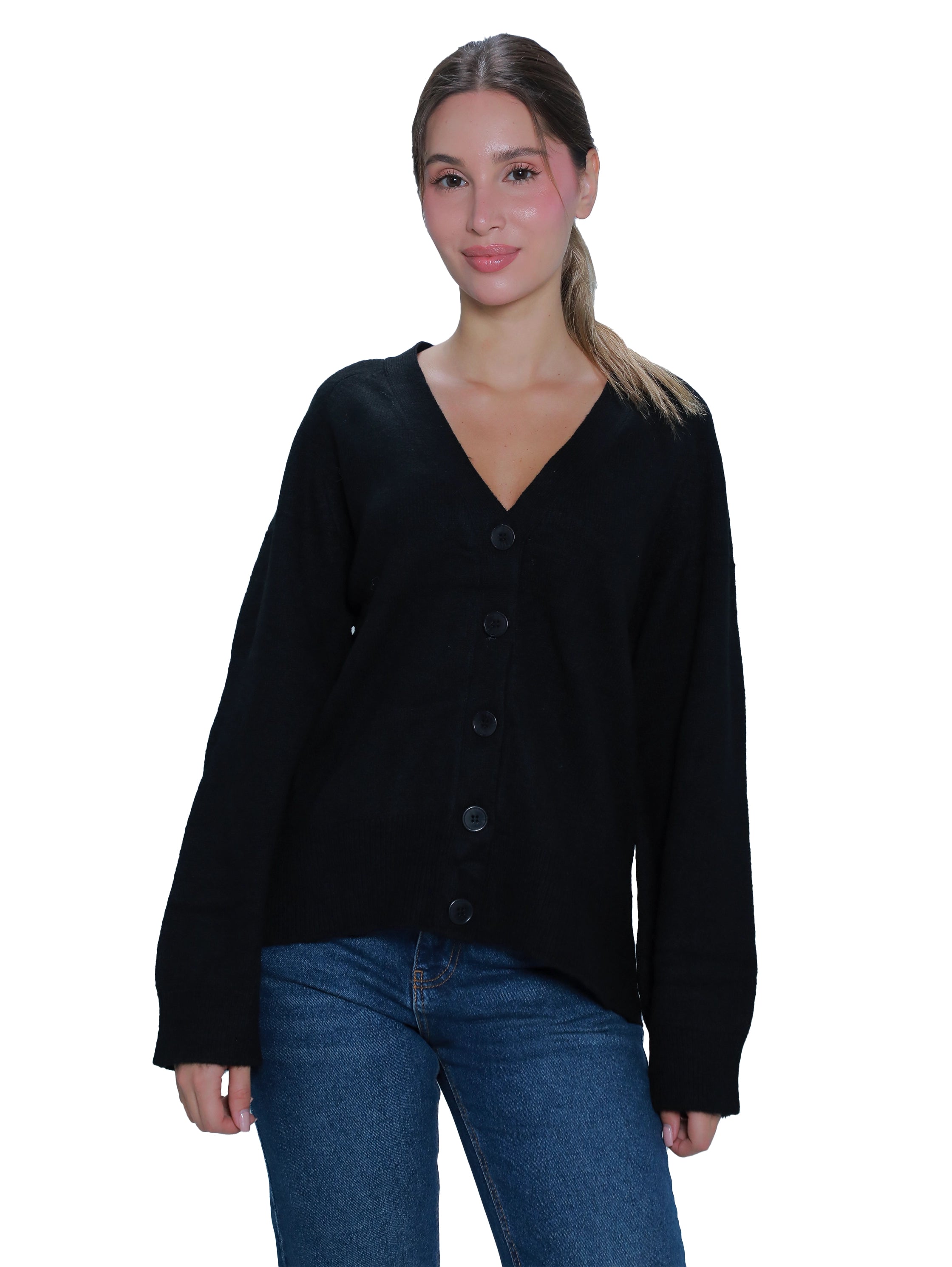 Soft Black Pullover With Button To Close