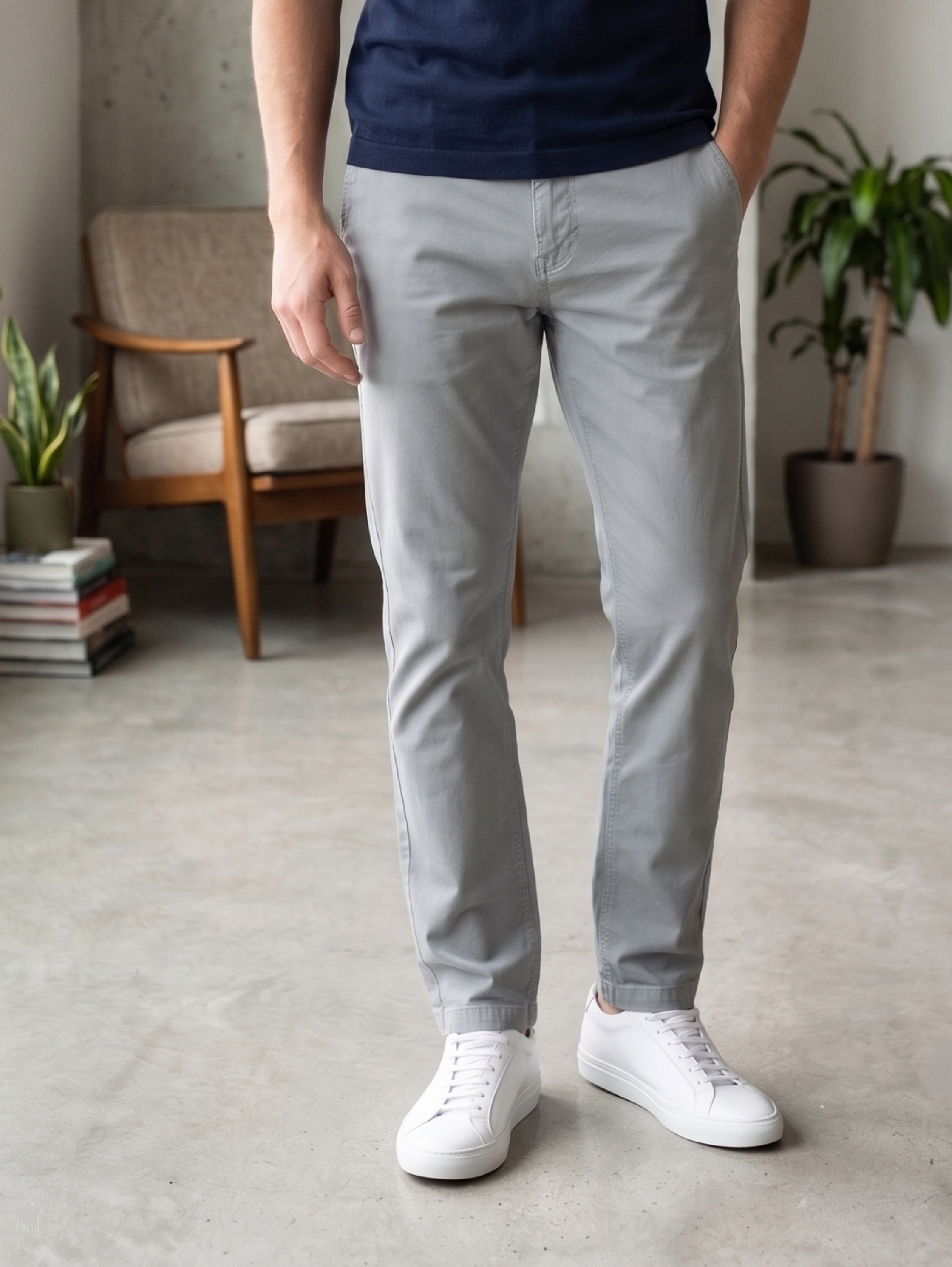 Grey Casual Chino Pants With Side Slanted Pockets