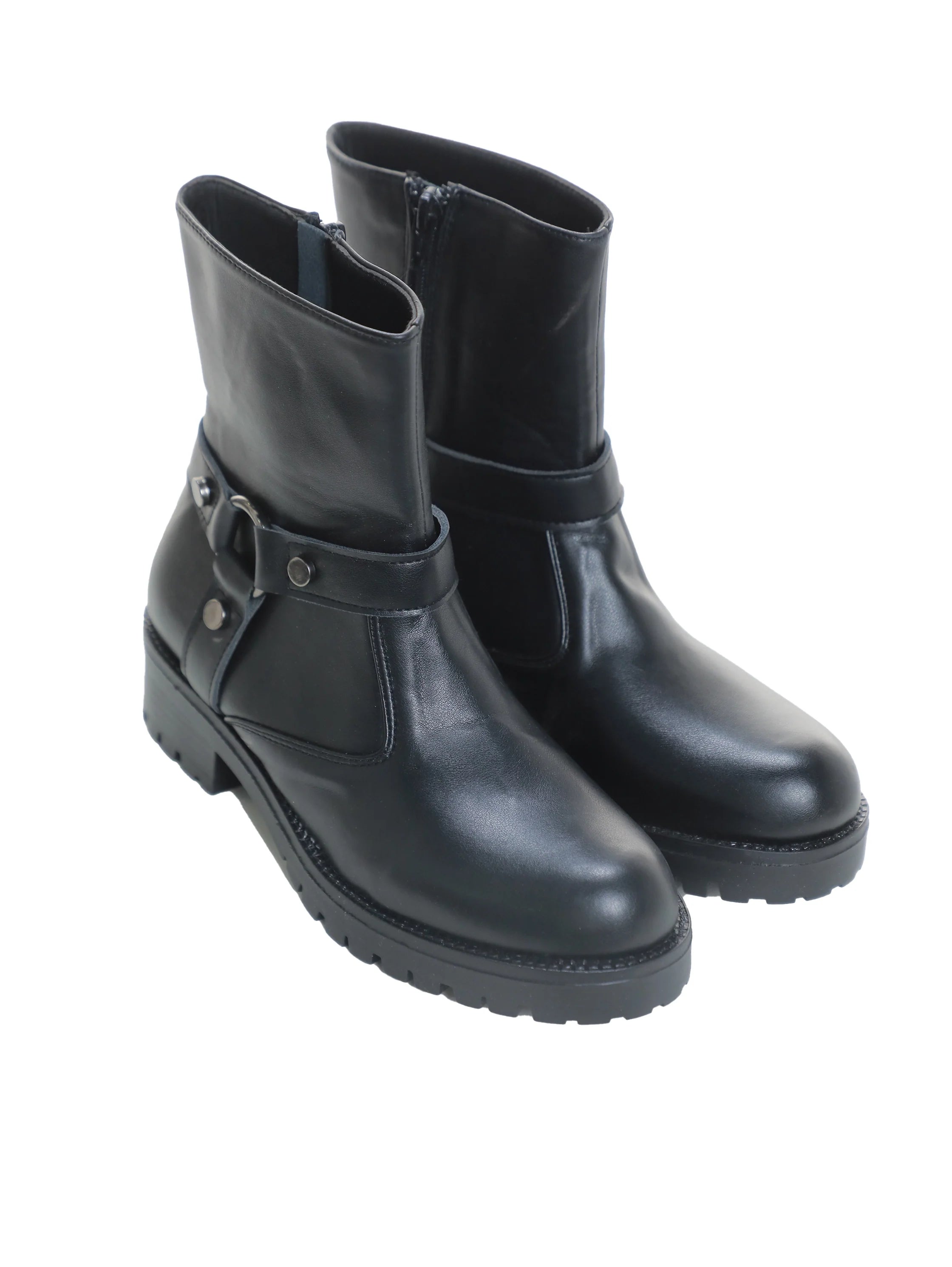 Black Lace-Up Ankle Boot With Side Zipper