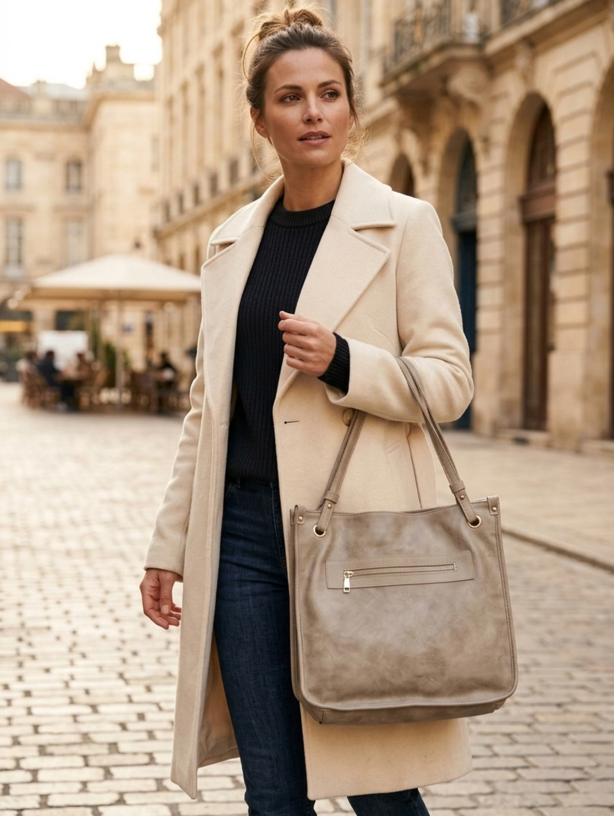 Beige Classic Shoulder Bag