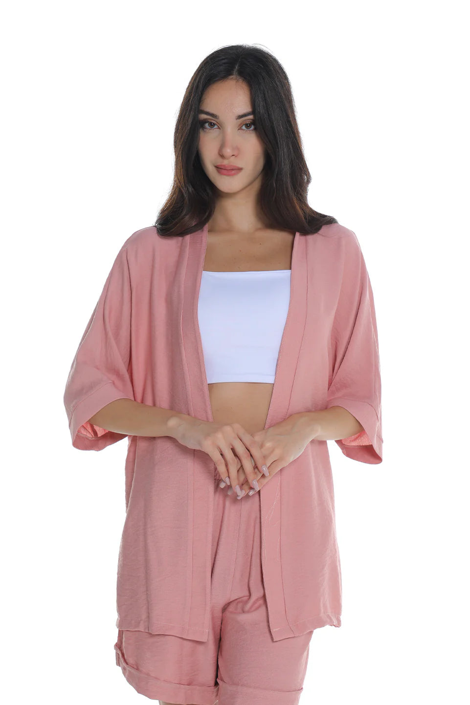 Pink Drop Shoulder Linen Cardigan