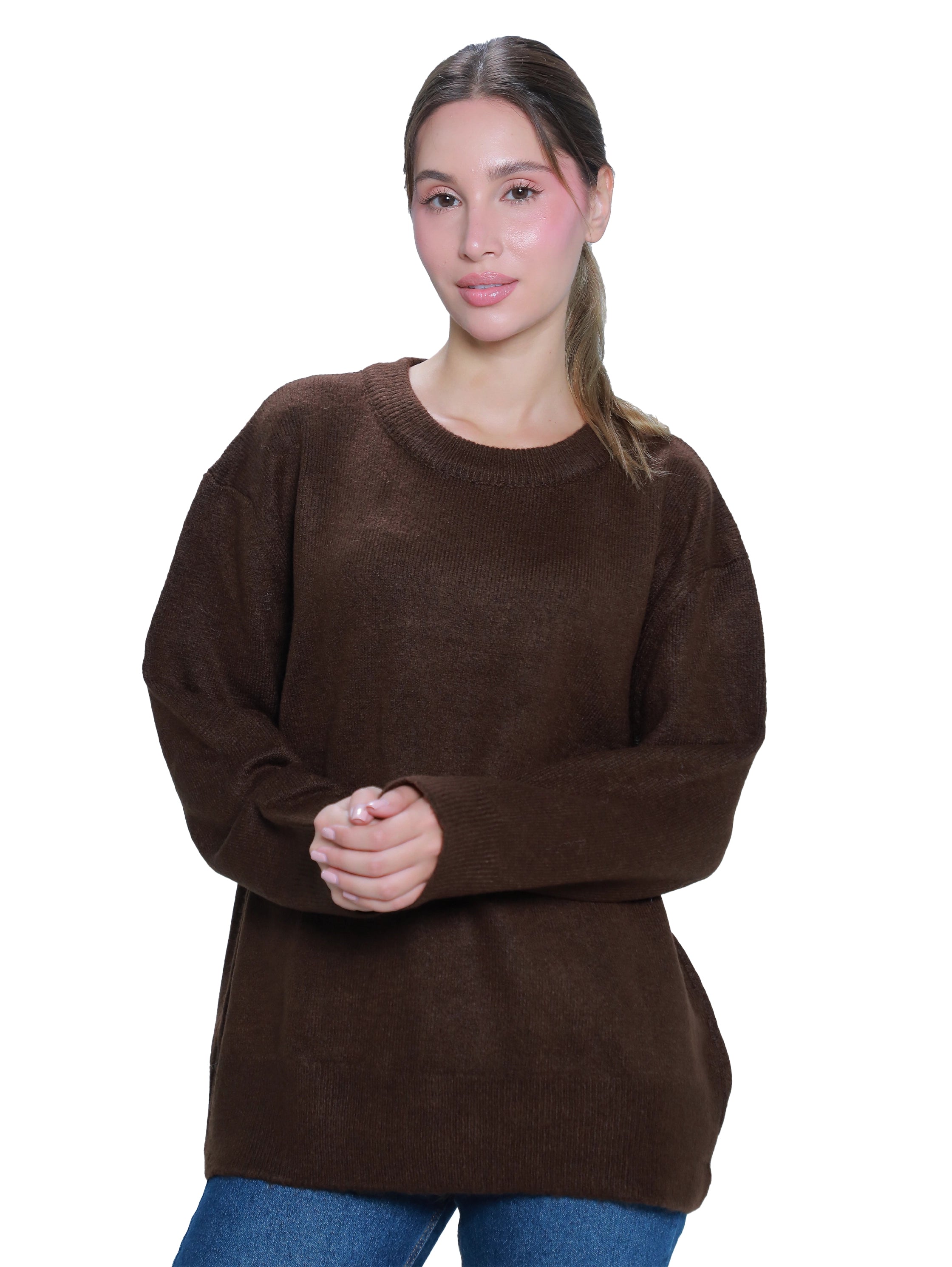 Oversize Brown Plain Pullover