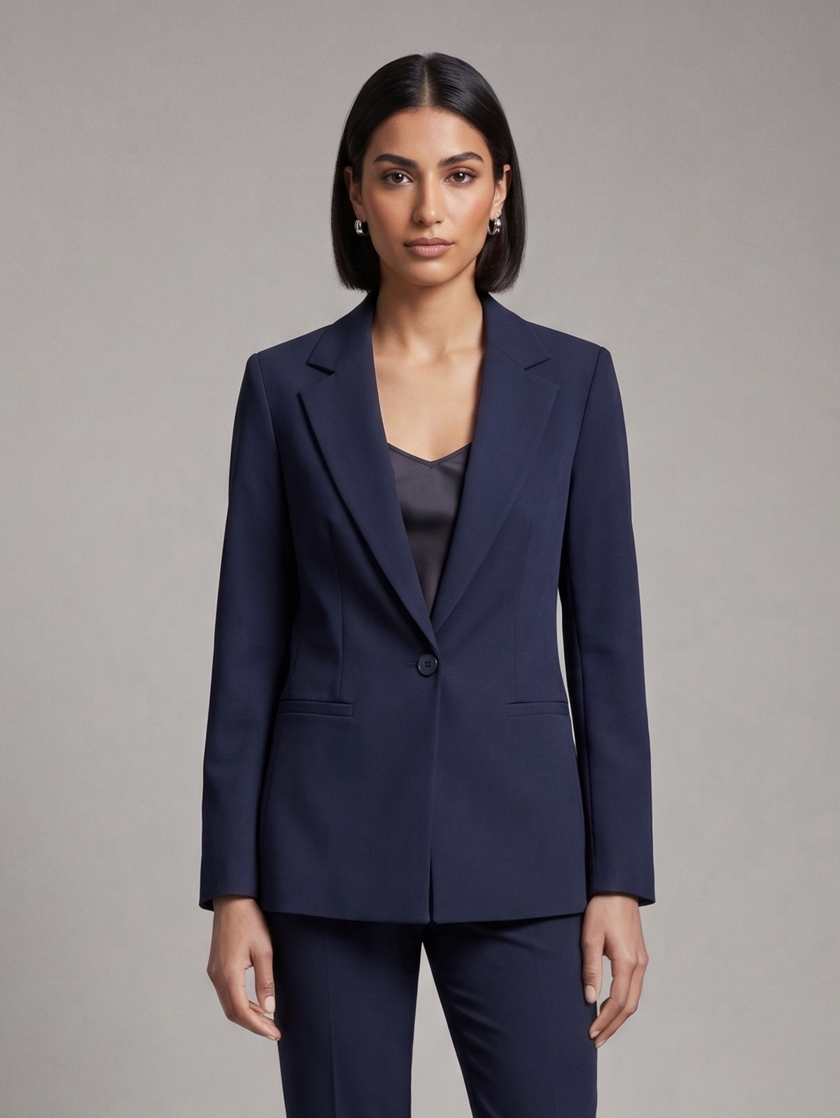 Navy Single Breasted Blazer with Notched Lapels