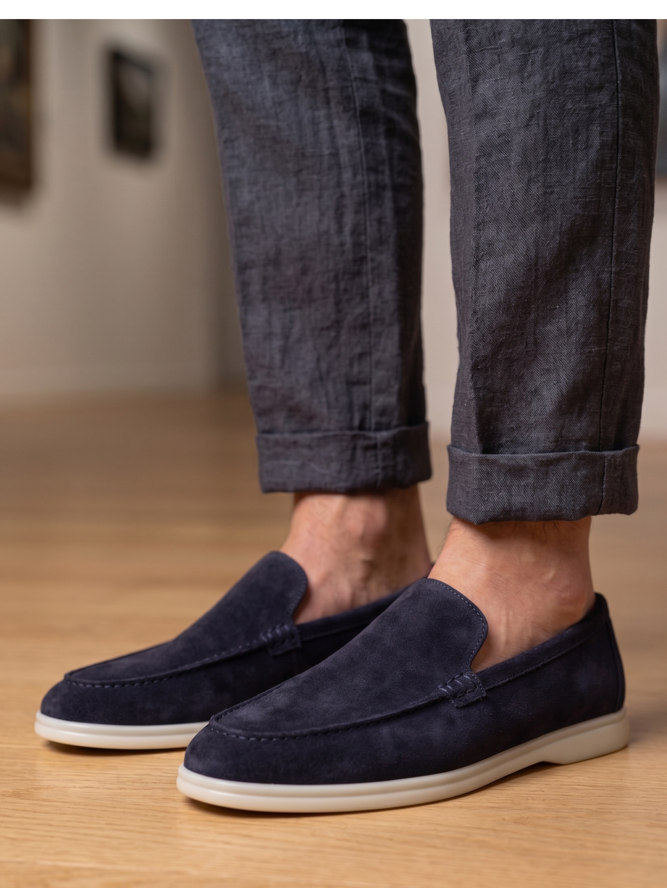 Navy Casual Slip On Flat Loafers
