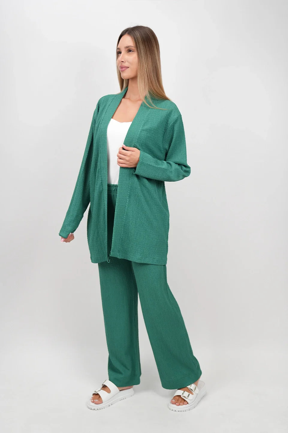 Long Sleeved Green Linen Set