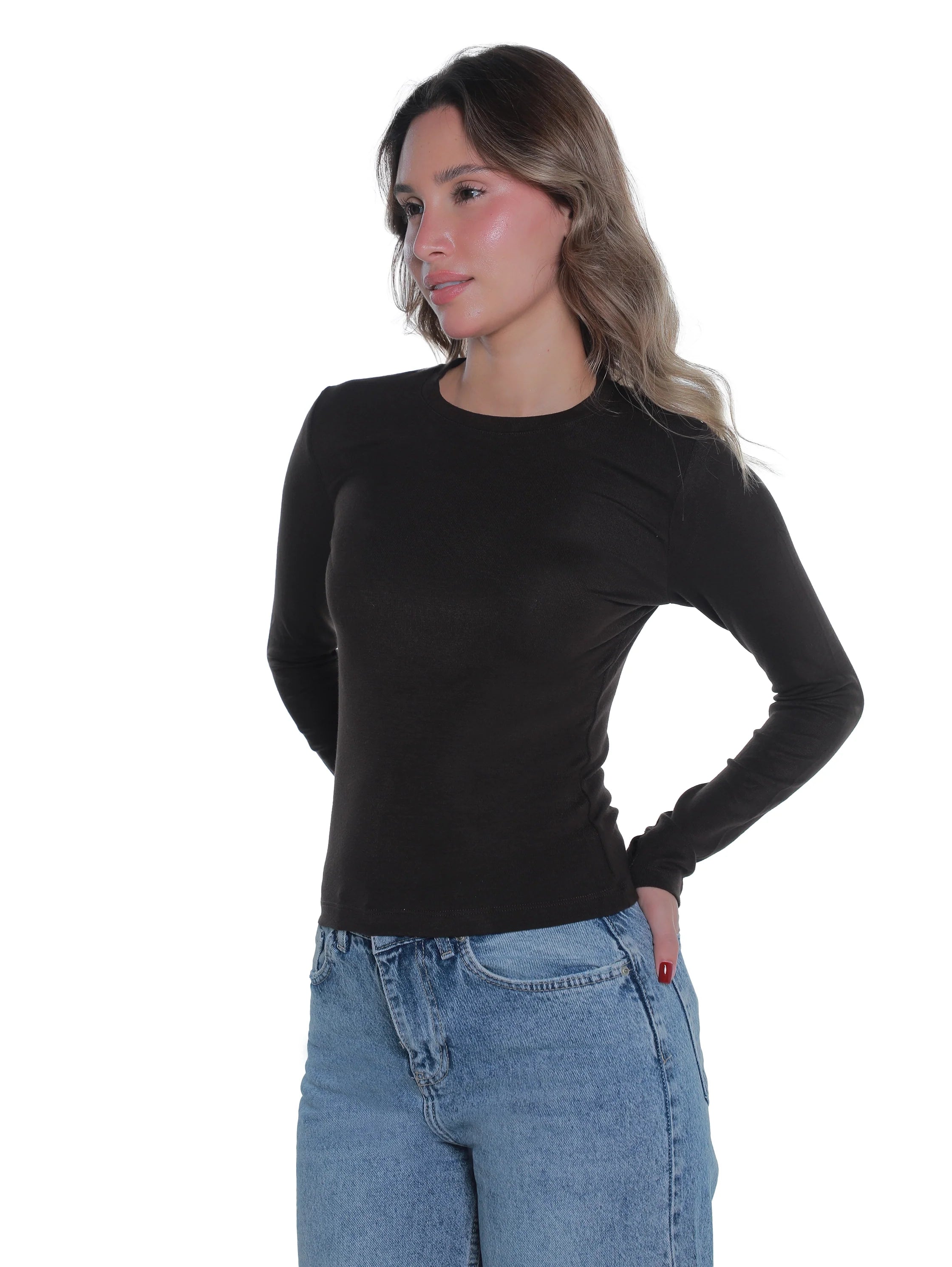 Cotton Brown Top With Open Attached Finger