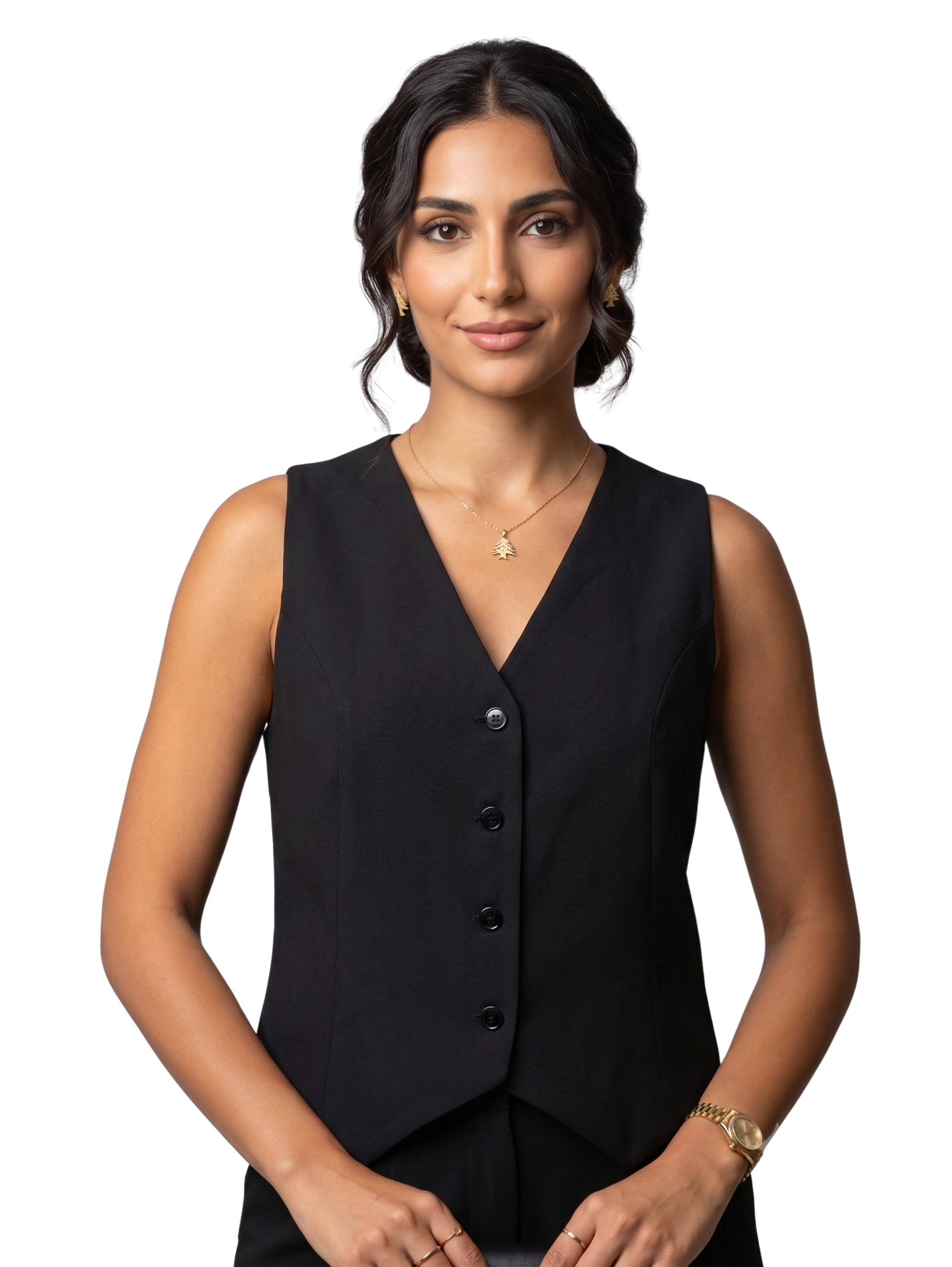 Black Sleeveless Vest With Front Button Down