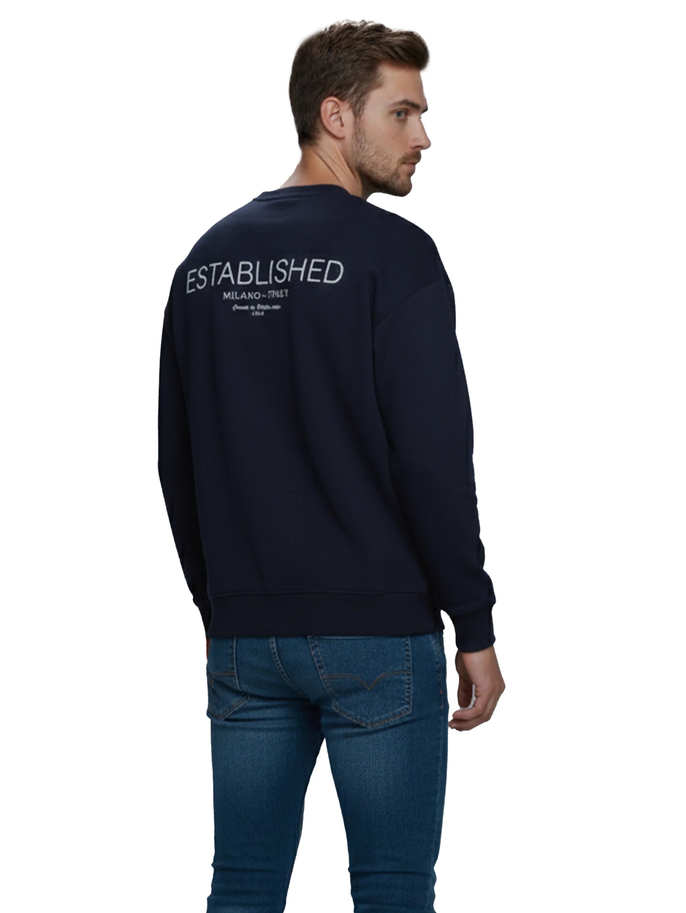 Navy Cotton Sweater With Back & Front Design