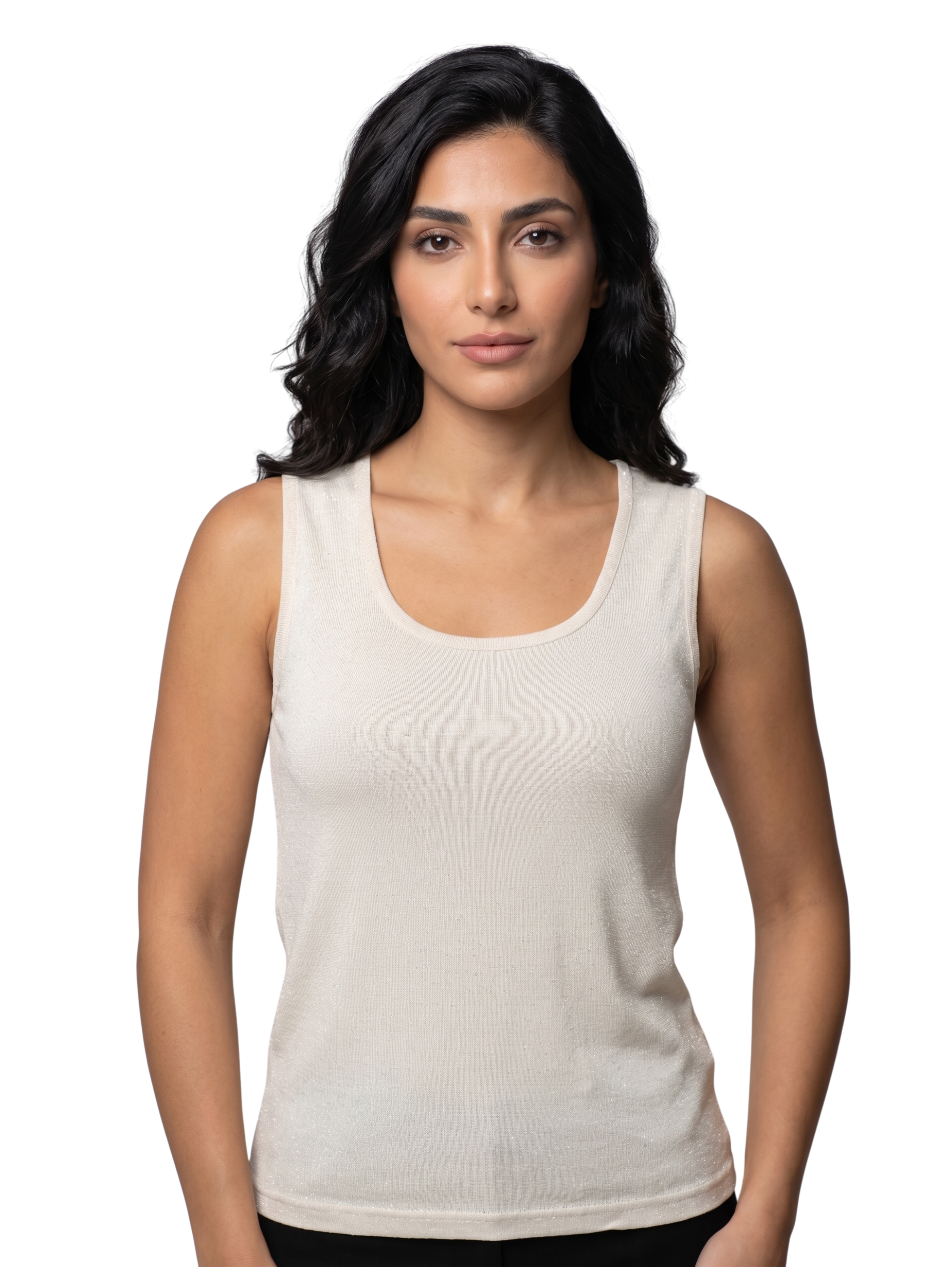 Beige Sleeveless Scoop Neck With Glitter Design