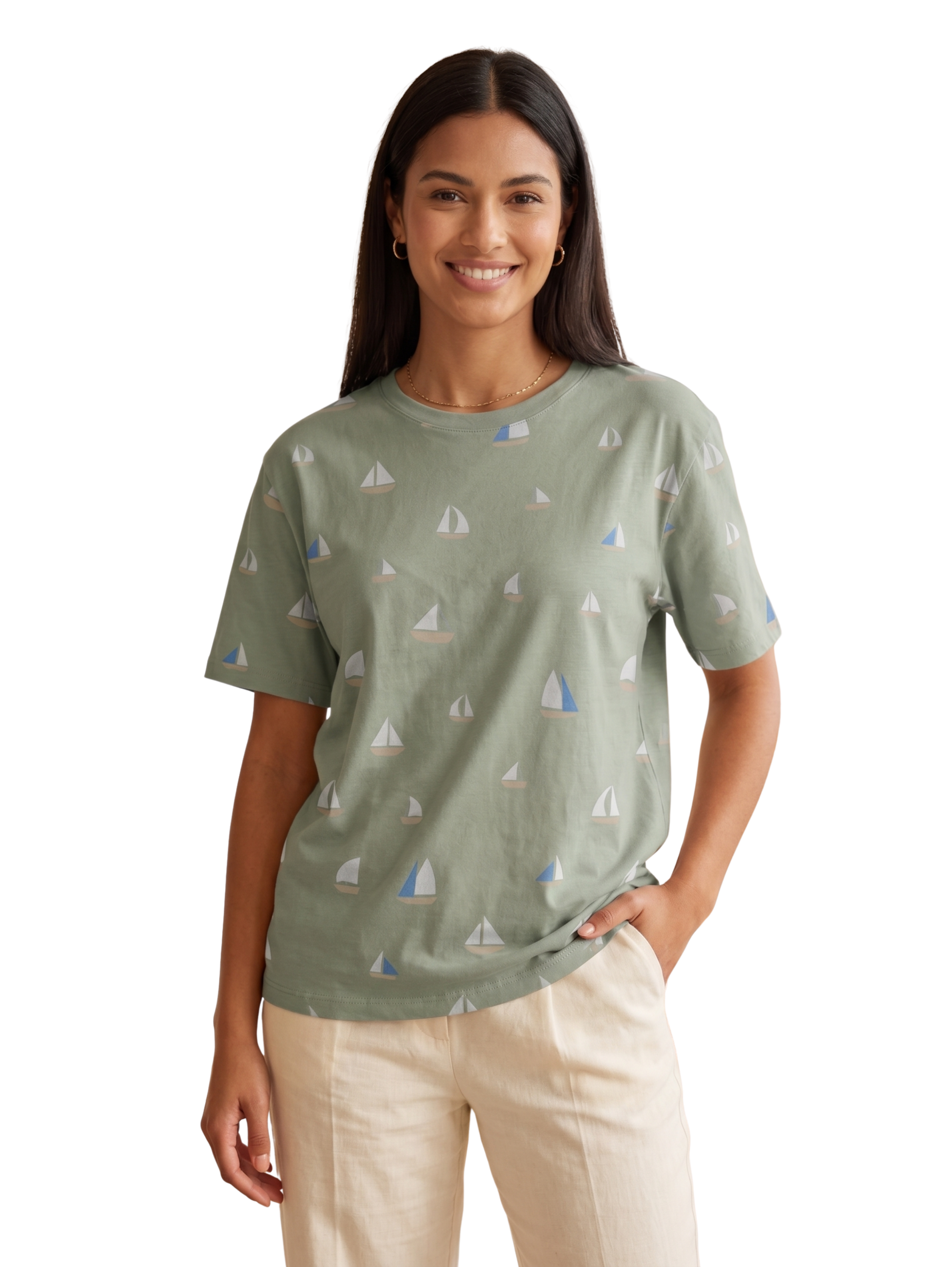 Mint Short Sleeved T-Shirt With Printed Design
