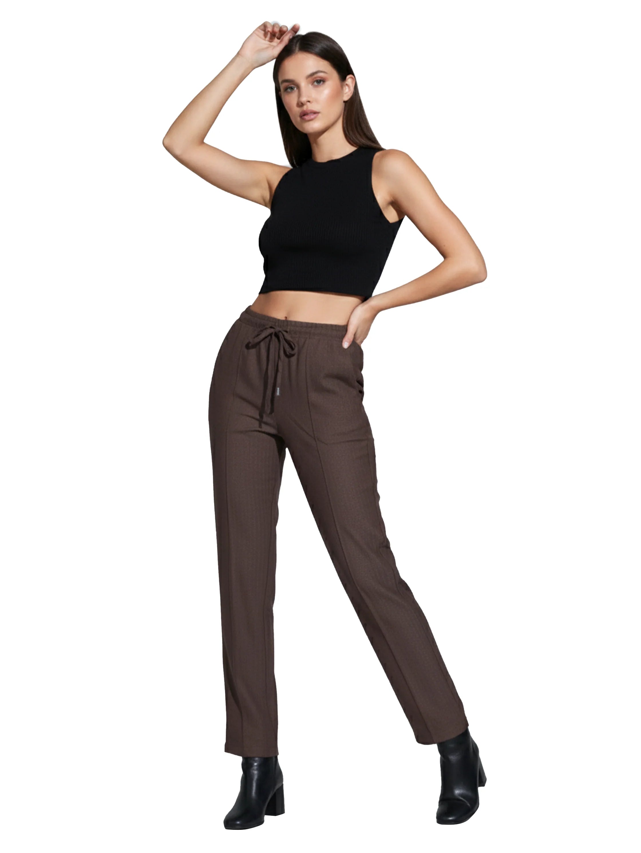 Brown Classy Pant Elastic Waist