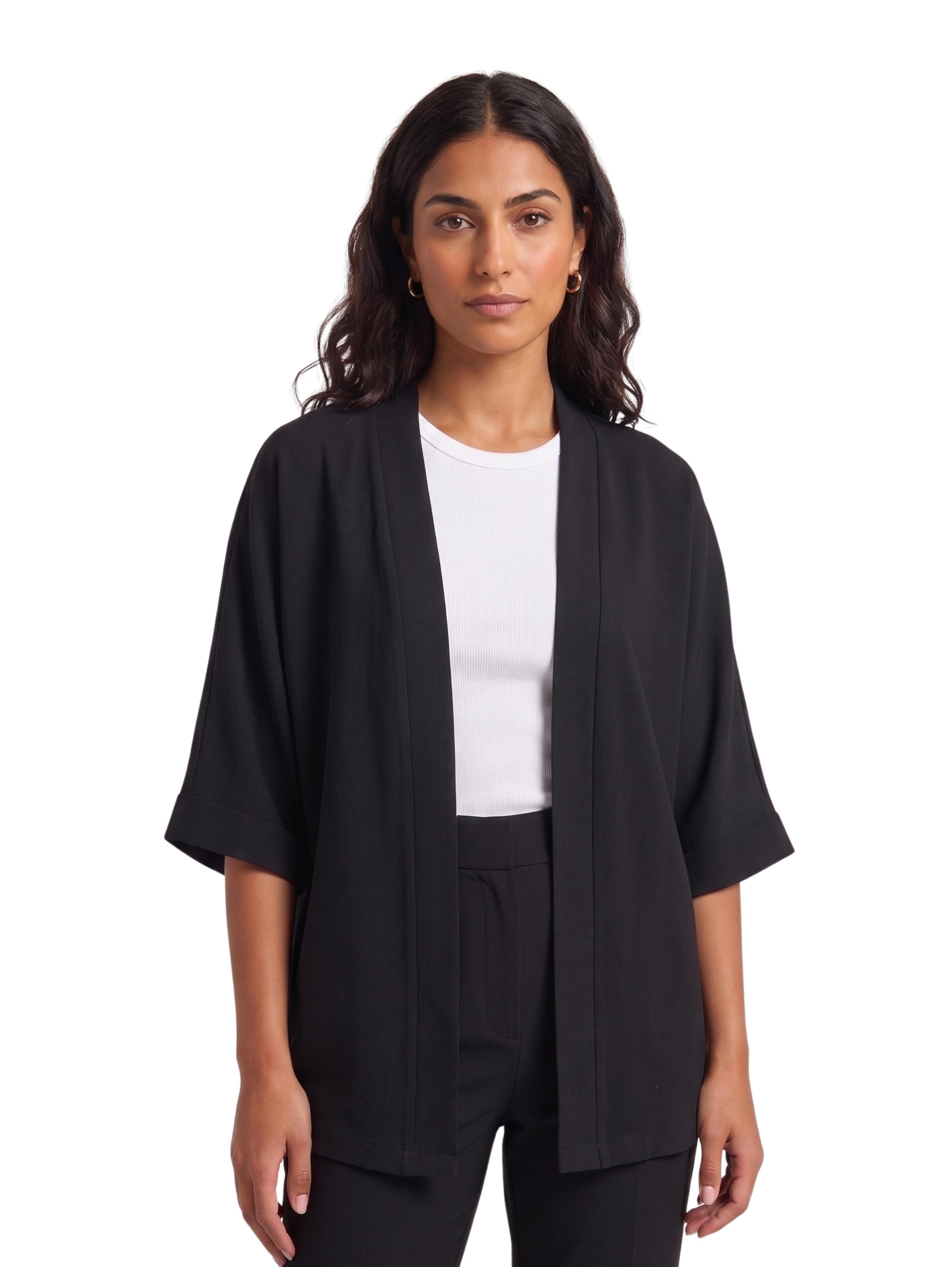 Black Drop Shoulder Linen Cardigan