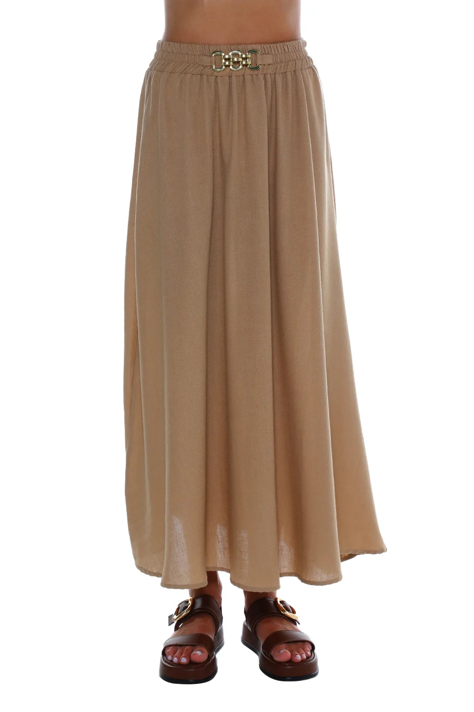 Maxi Dark Beige Belted Skirt