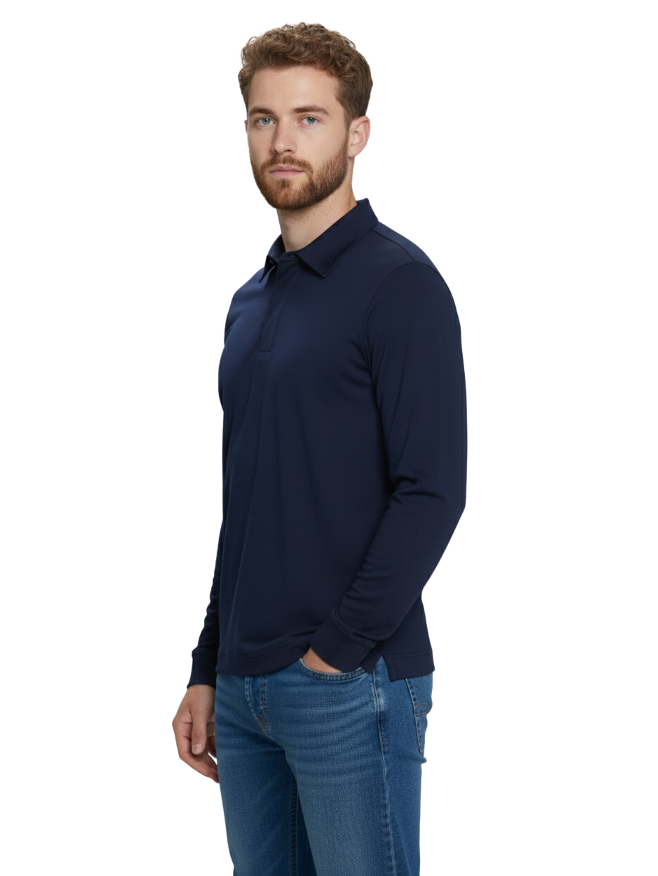 Navy Long Sleeve Basic Polo