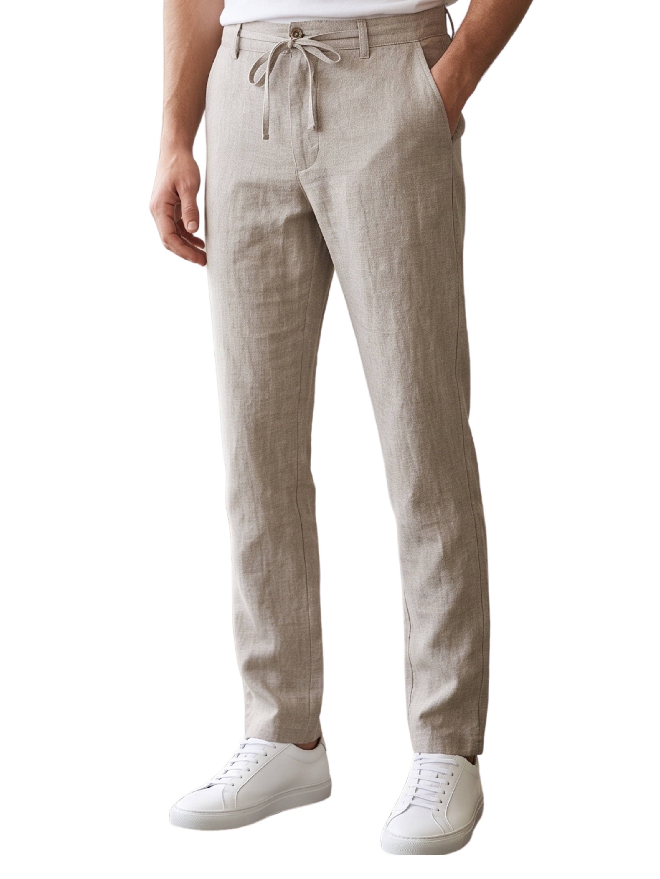 Casual Summer Beige Linen Drawstring Pants