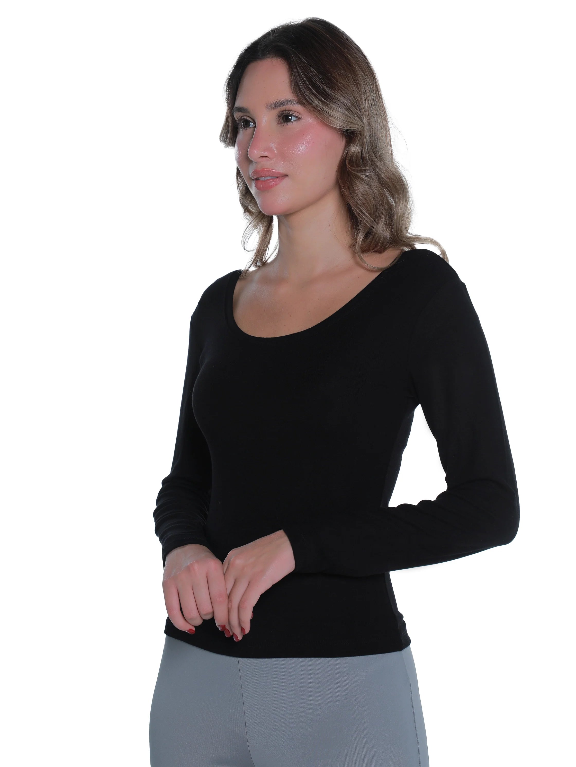 Black Top With Open Boat Neck